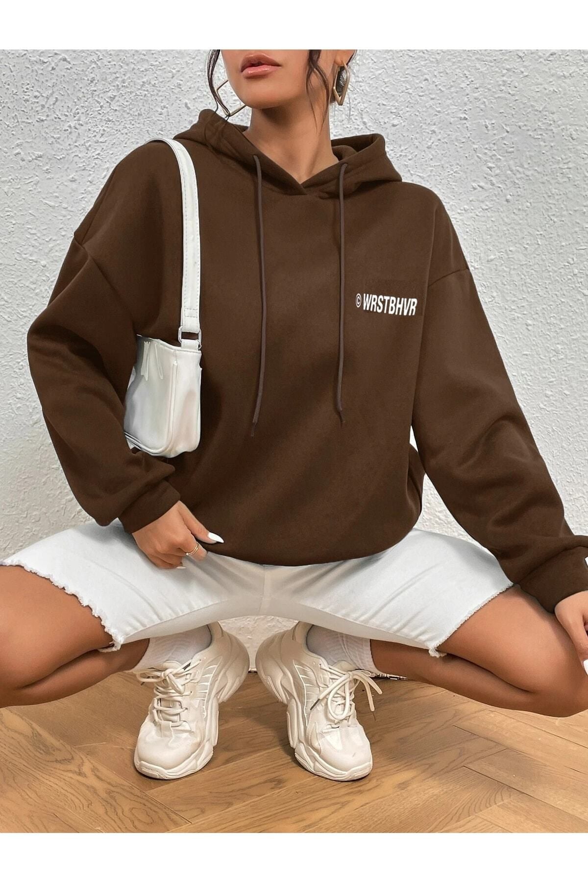 MANCY Kadın Siyah Baskılı Kapüşonlu Sweatshirt