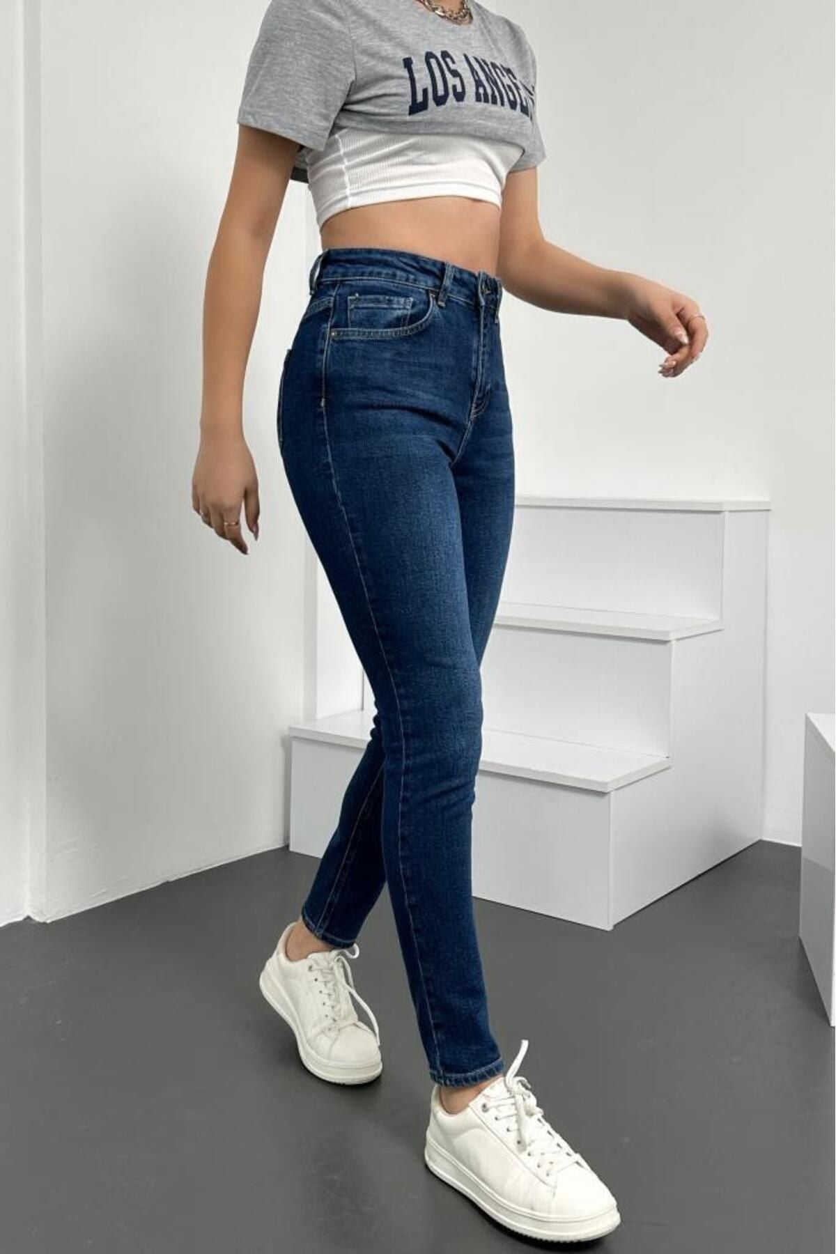 HLT JEANS Gri Kadın Skinny Fit Jean Yüksek Bel Likralı Esnek Kot Pantolon JENNİE-GRİ