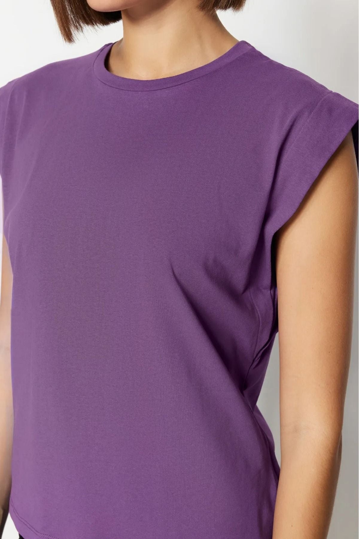 Tight Lady Siyah %100 Pamuk Vatka Görünümlü Basic Bisiklet Yaka Örme T-shirt