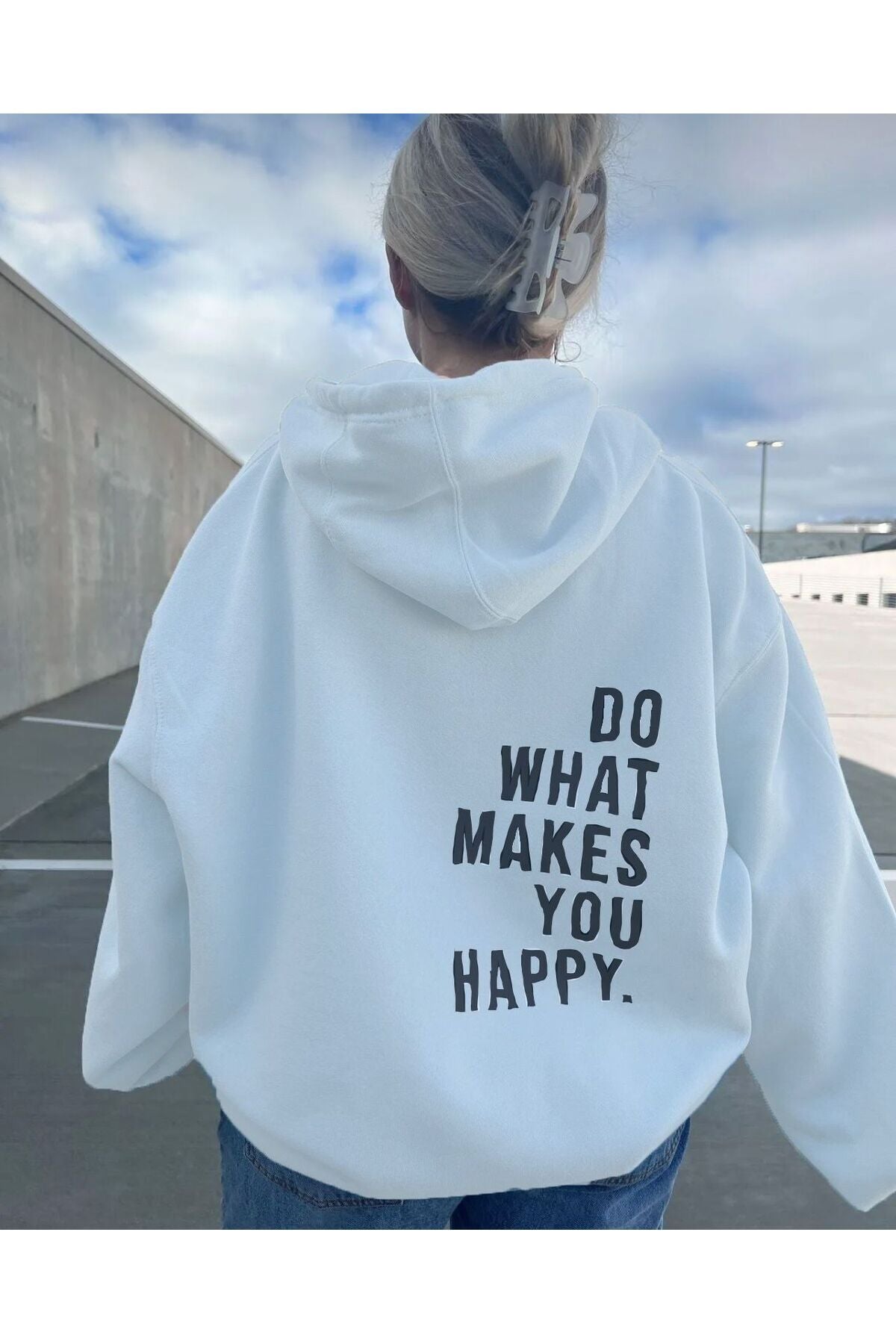 AFROGİYİM Do What Makes Happy You Baskılı Oversize Hoodie