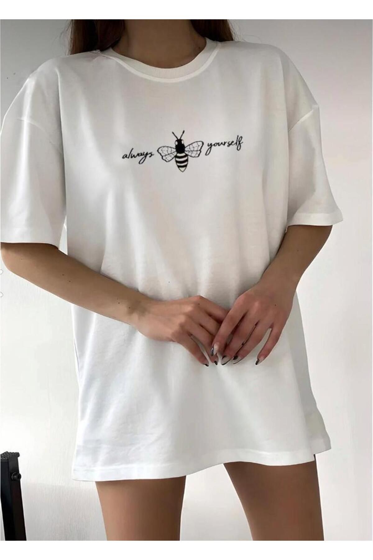 khufu Always Yourself Baskılı Beyazz Oversize Tshirt Unisex