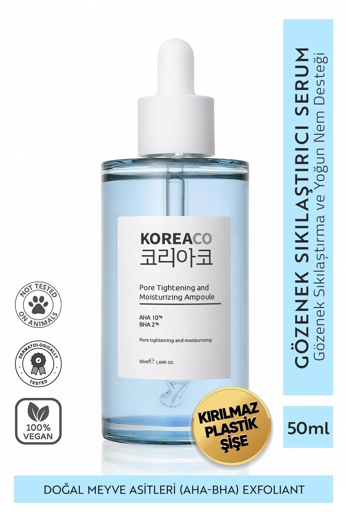 KOREACO Aha & Bha Canlandırıcı & Gözenek Sıkılaştırıcı Ve Nemlendirici (AHA%10-BHA%2) Ampoule