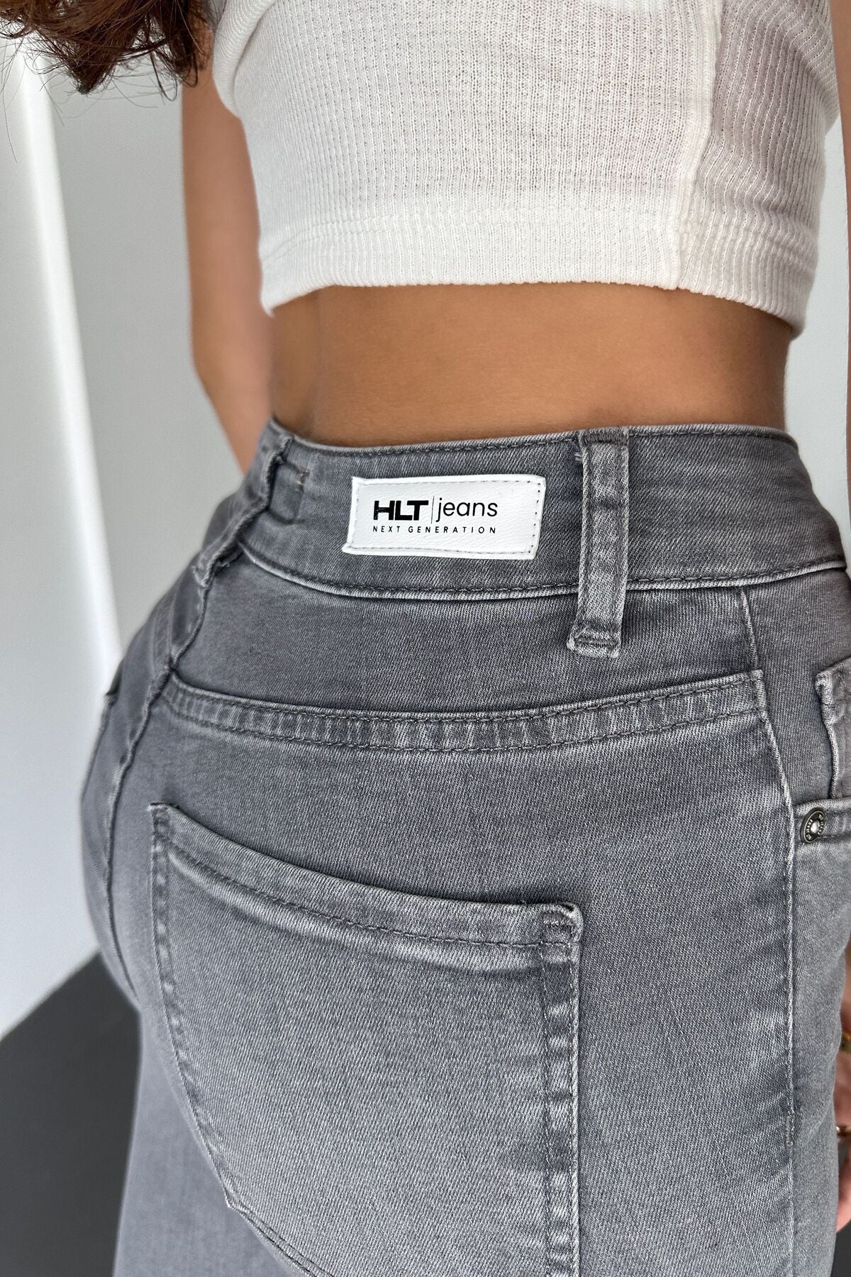 HLT JEANS Gri Kadın Skinny Fit Jean Yüksek Bel Likralı Esnek Kot Pantolon JENNİE-GRİ