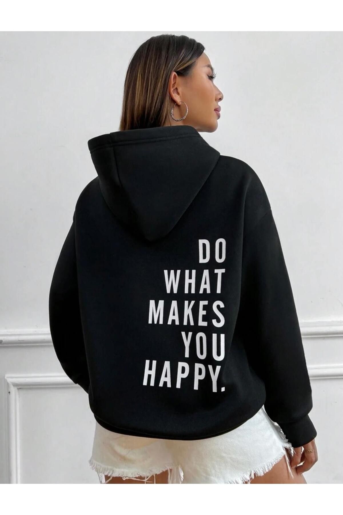 AFROGİYİM Do What Makes Happy You Baskılı Oversize Hoodie