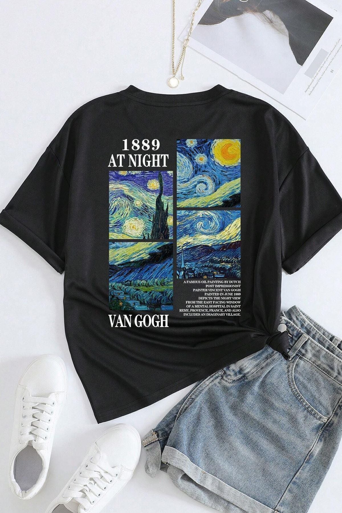 uyguntarz Unisex Van Gogh Baskılı Oversize Tshirt