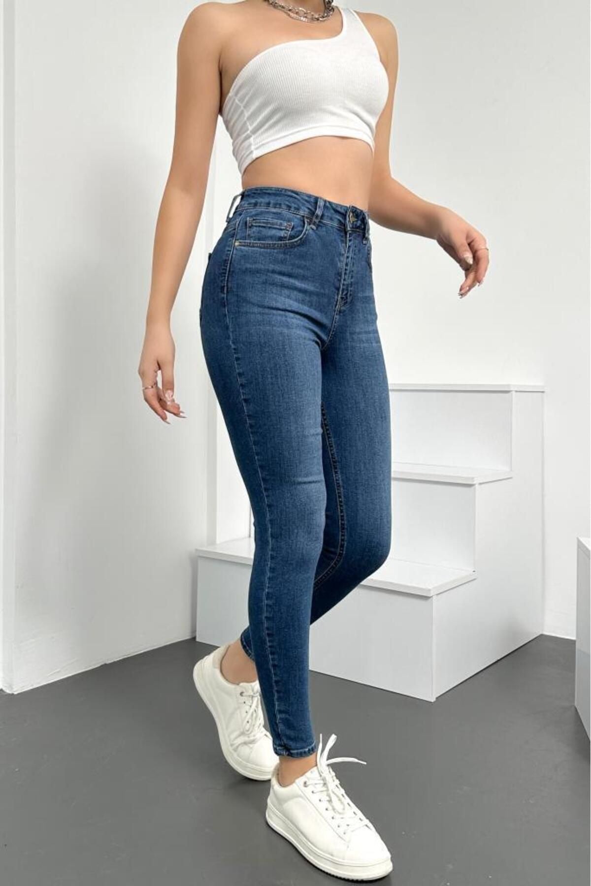 HLT JEANS Gri Kadın Skinny Fit Jean Yüksek Bel Likralı Esnek Kot Pantolon JENNİE-GRİ