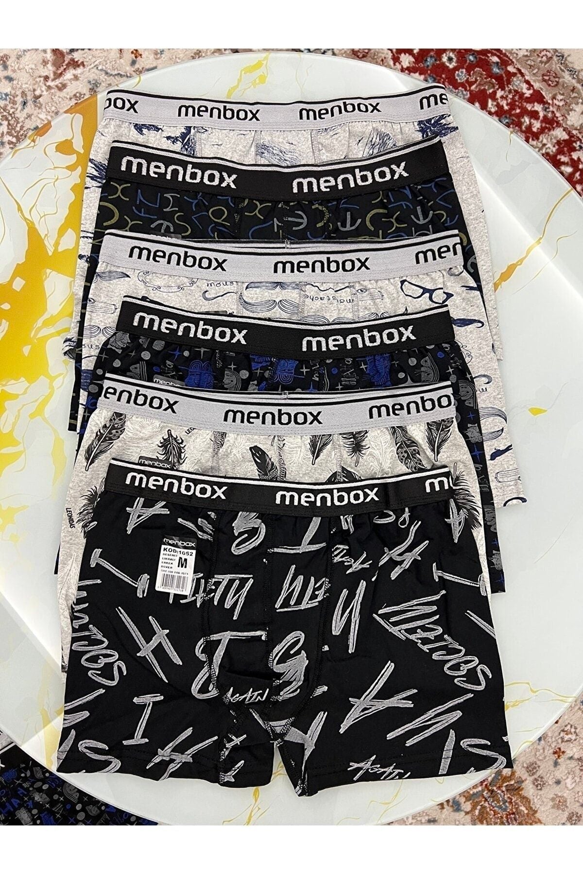 MENBOX 6'lı Desenli Likralı Klasik Erkek Boxer