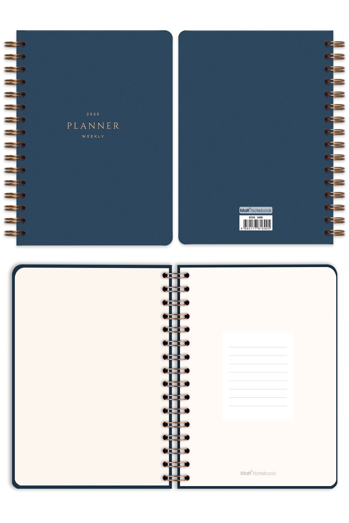 Matt Notebook 2025 Yılı A5 Ajanda Spiralli 15x21 cm - 12 Aylık Papatyalar