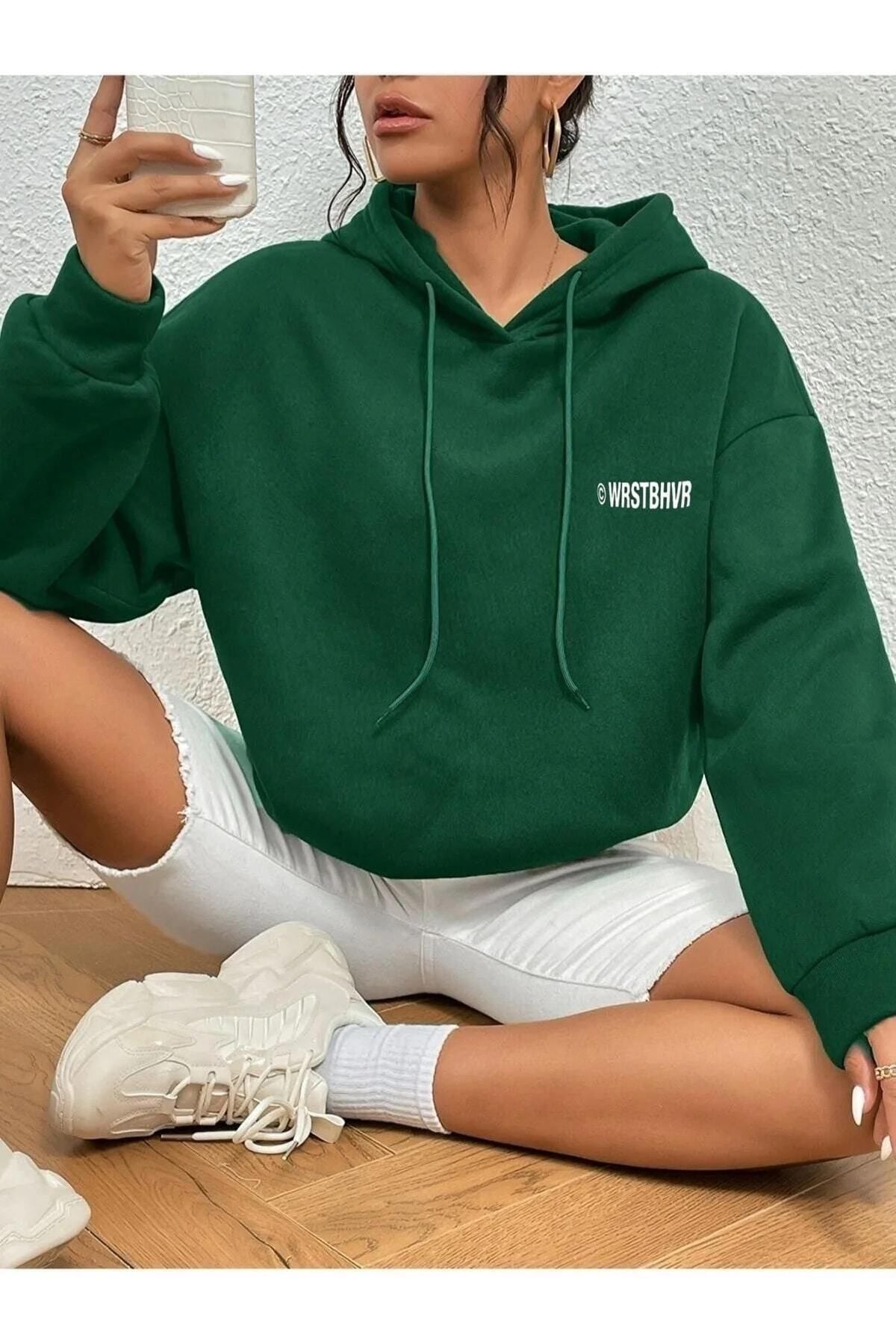 MANCY Kadın Siyah Baskılı Kapüşonlu Sweatshirt