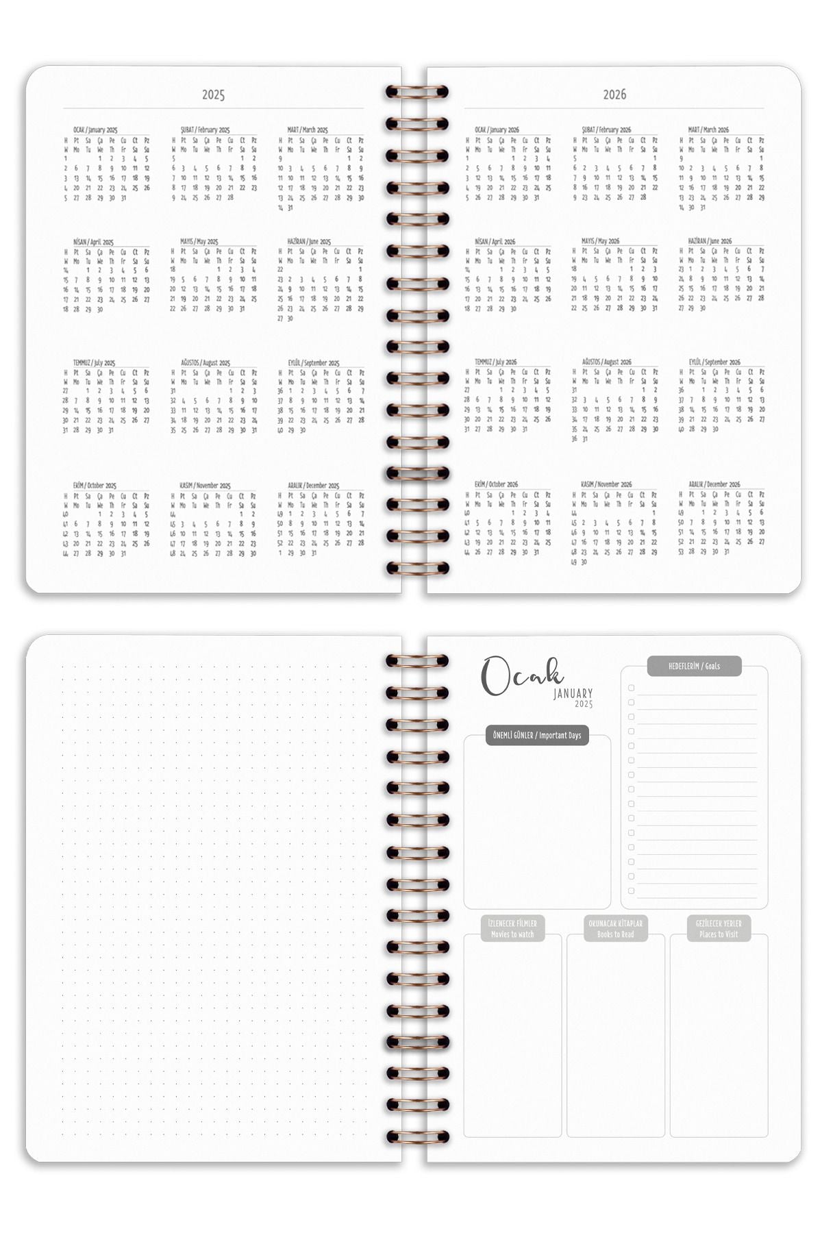 Matt Notebook 2025 Yılı A5 Ajanda Spiralli 15x21 cm - 12 Aylık