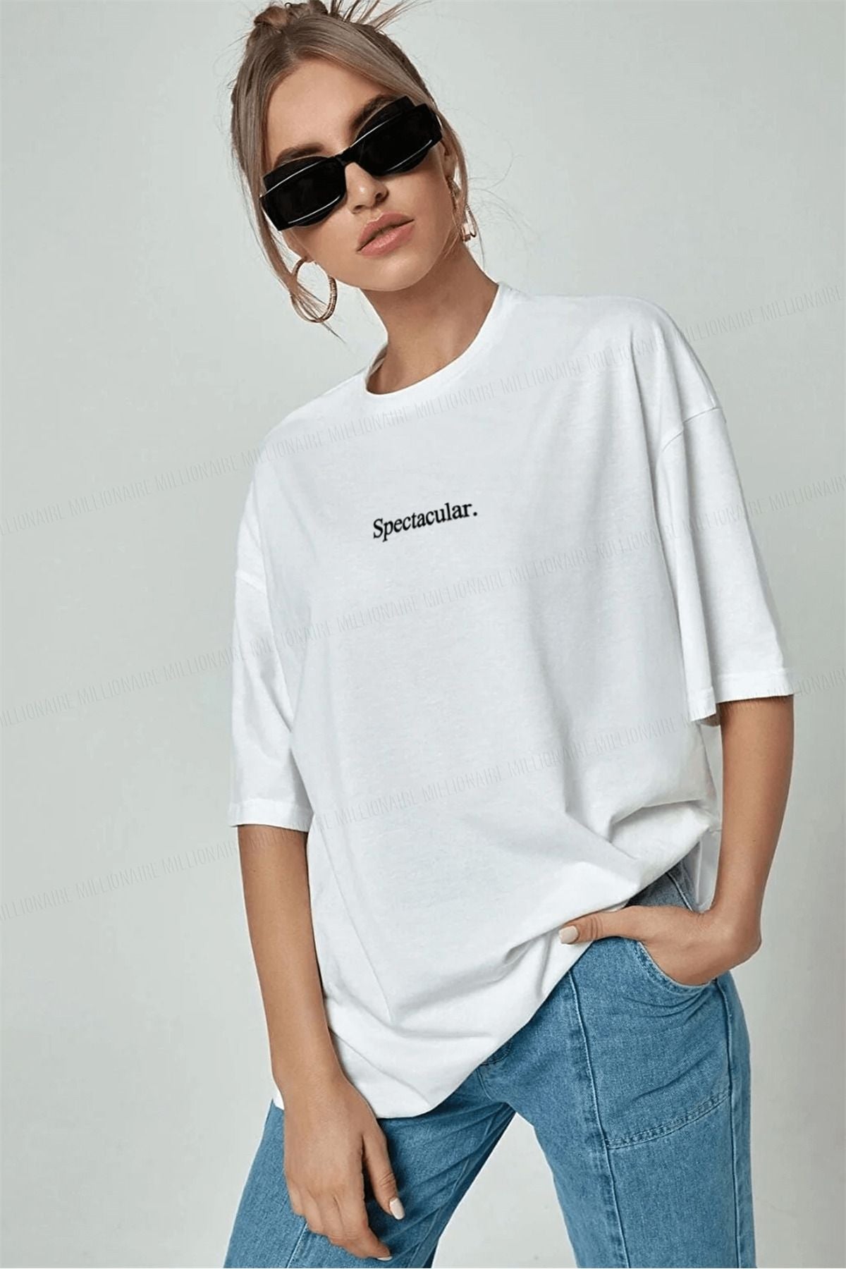 Teenage Millionaire Spectacular Siyah Oversize Salas Boyfriend Kadın T-shirt