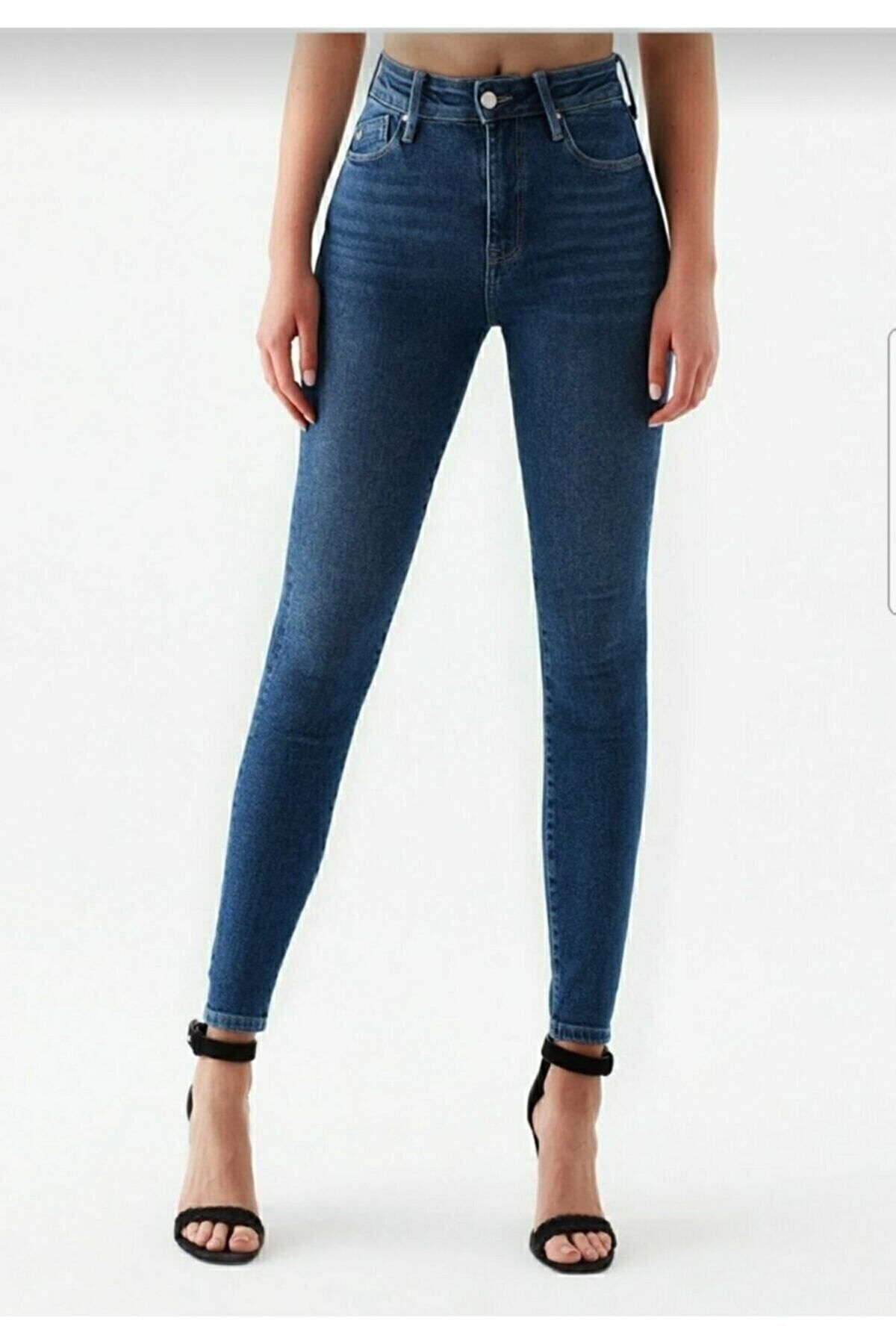 VEGA Kadın Mavi Yüksel Bel Bilek Boy Dar Paça Skinny Likralı Kot Pantalon