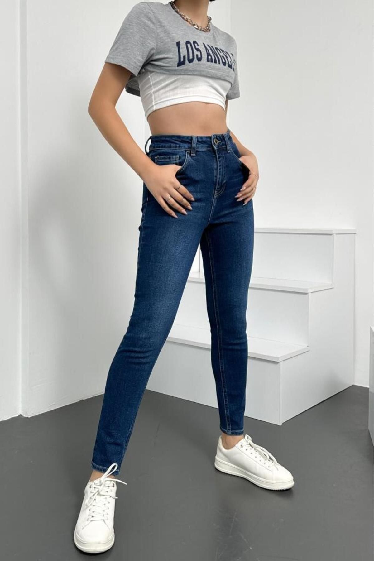 HLT JEANS Gri Kadın Skinny Fit Jean Yüksek Bel Likralı Esnek Kot Pantolon JENNİE-GRİ