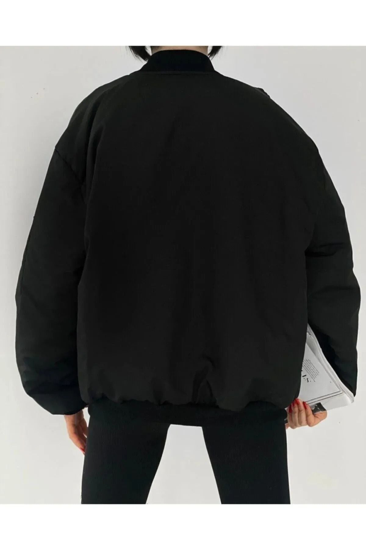 La Querta Unisex Siyah Oversize Bomber Ceket