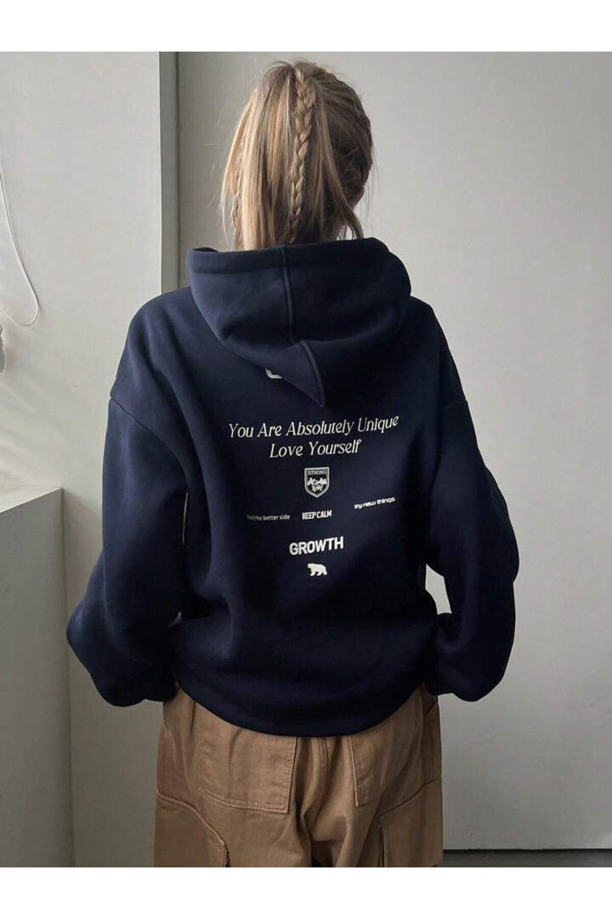 AFROGİYİM Kadın You Are Love Yourself Baskılı Oversize Kapşonlu Hoodie