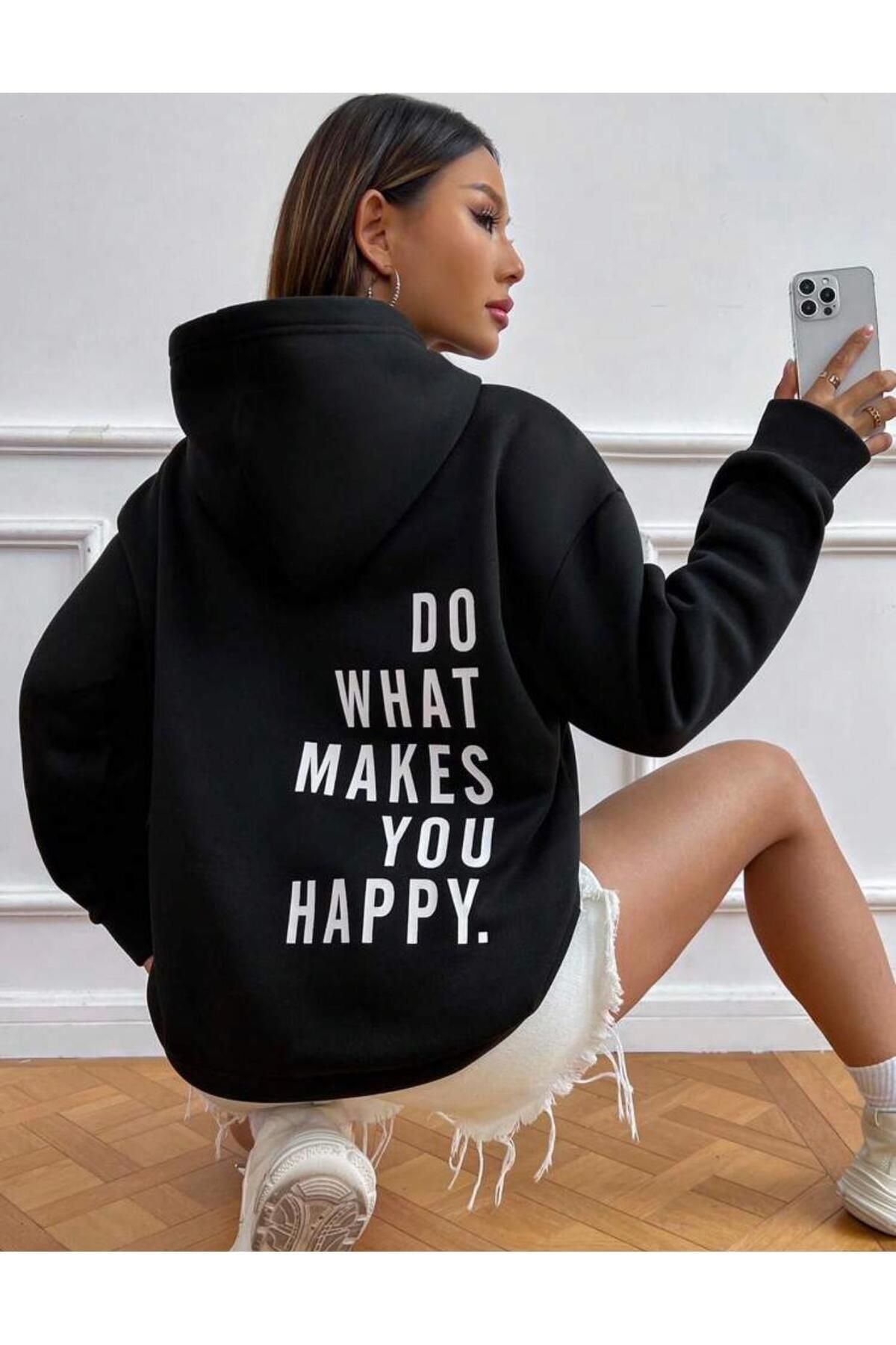 AFROGİYİM Do What Makes Happy You Baskılı Oversize Hoodie