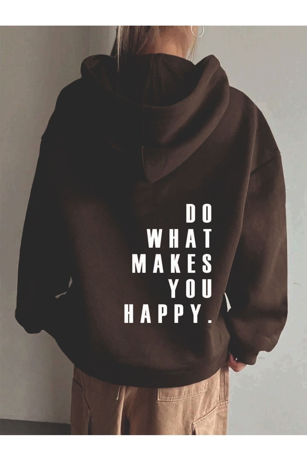 AFROGİYİM Do What Makes Happy You Baskılı Oversize Hoodie