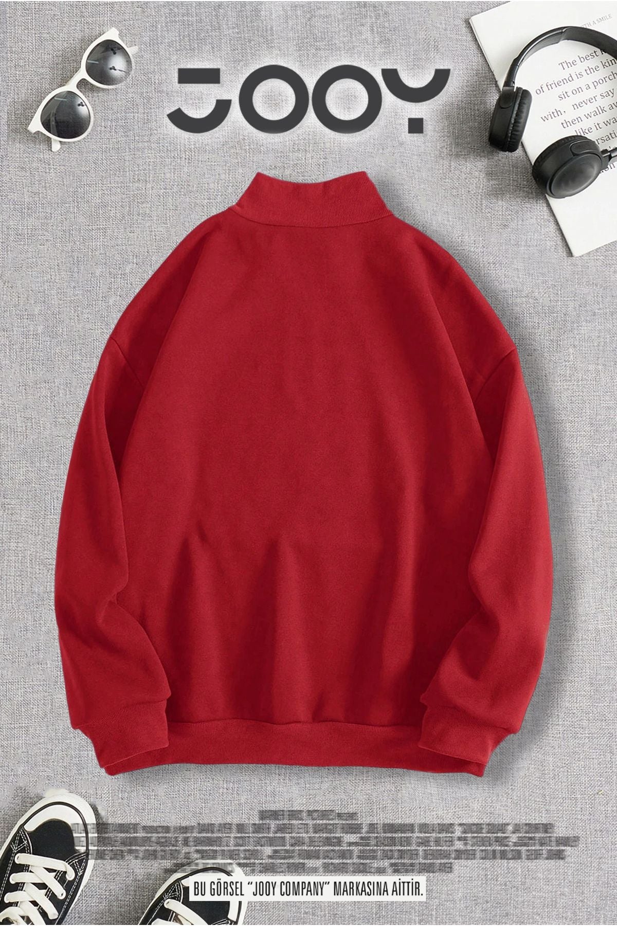 Jooy Company Yarım Fermuarlı Yıldız Baskılı Beyaz Kadın Sweatshirt