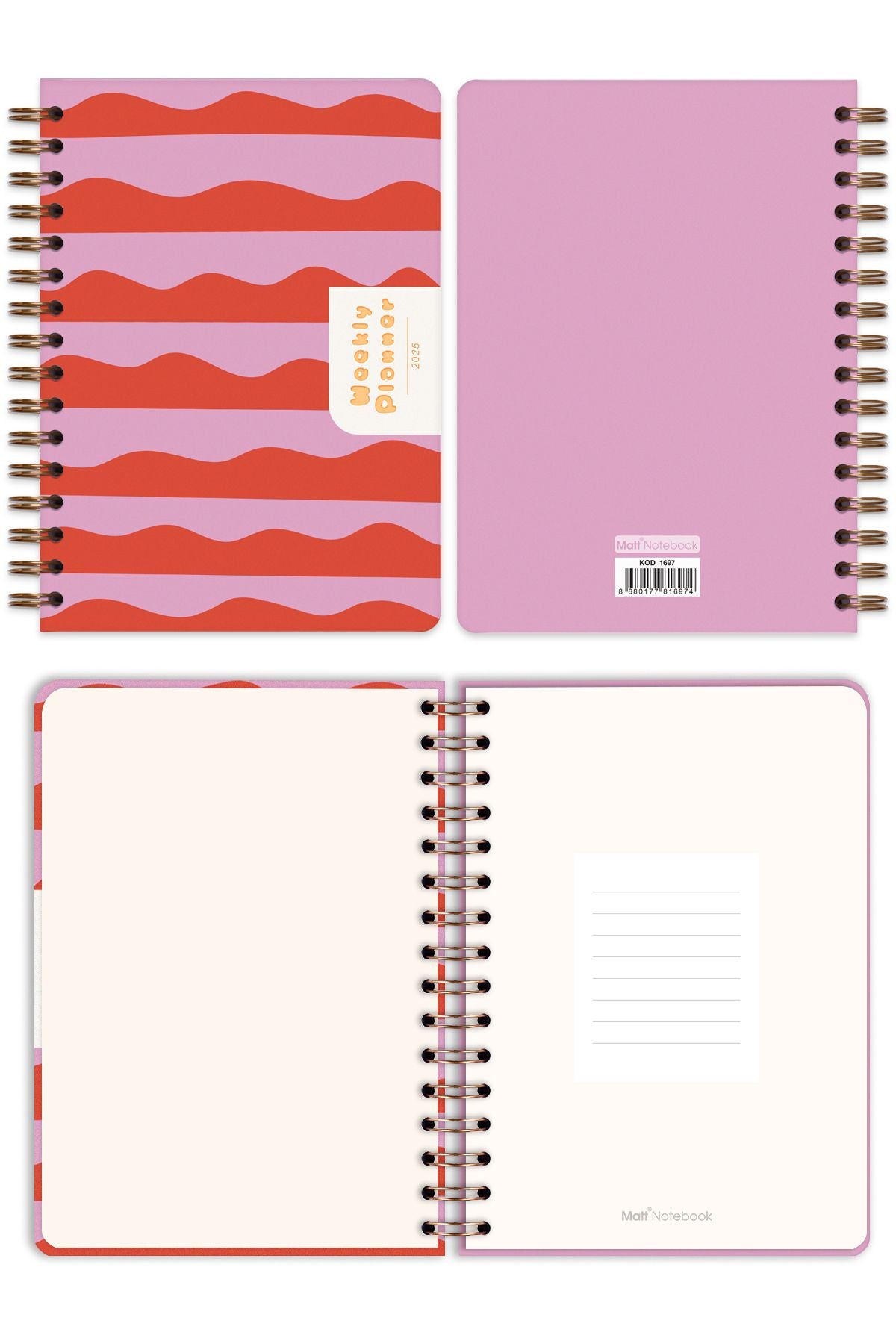 Matt Notebook 2025 Yılı A5 Ajanda Spiralli 15x21 cm - 12 Aylık