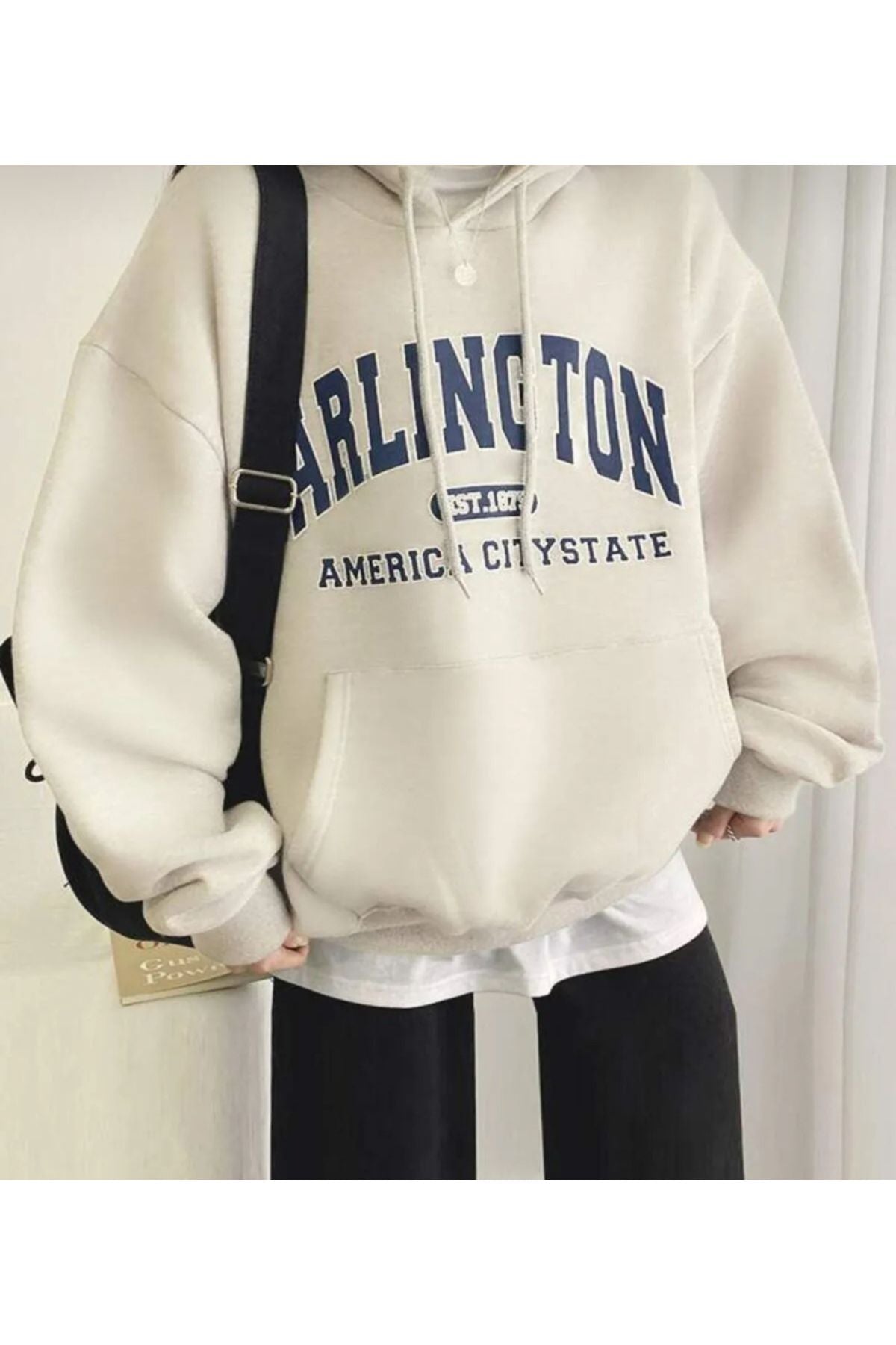 Vantage Kadın Arlington American City State Baskılı Oversize Kapşonlu Sweatshirt