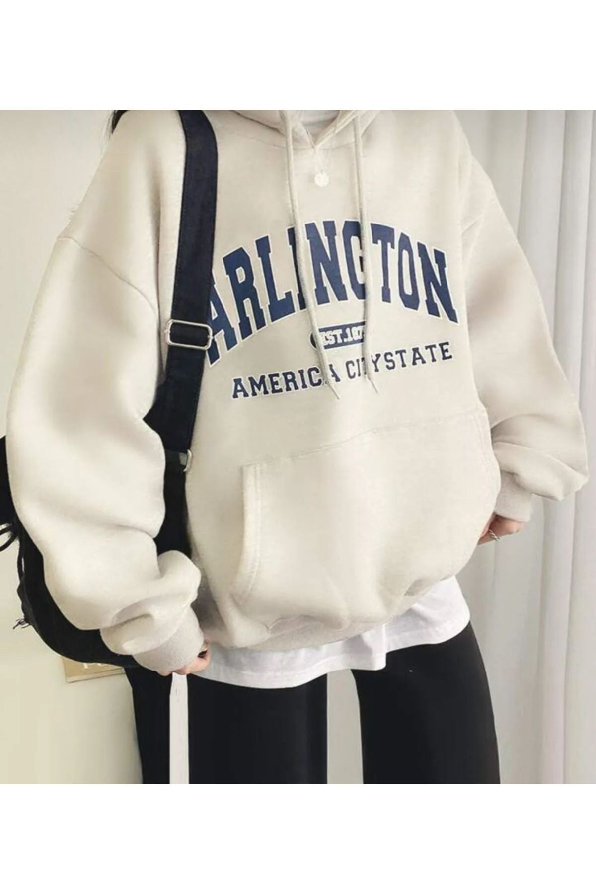 Vantage Kadın Arlington American City State Baskılı Oversize Kapşonlu Sweatshirt