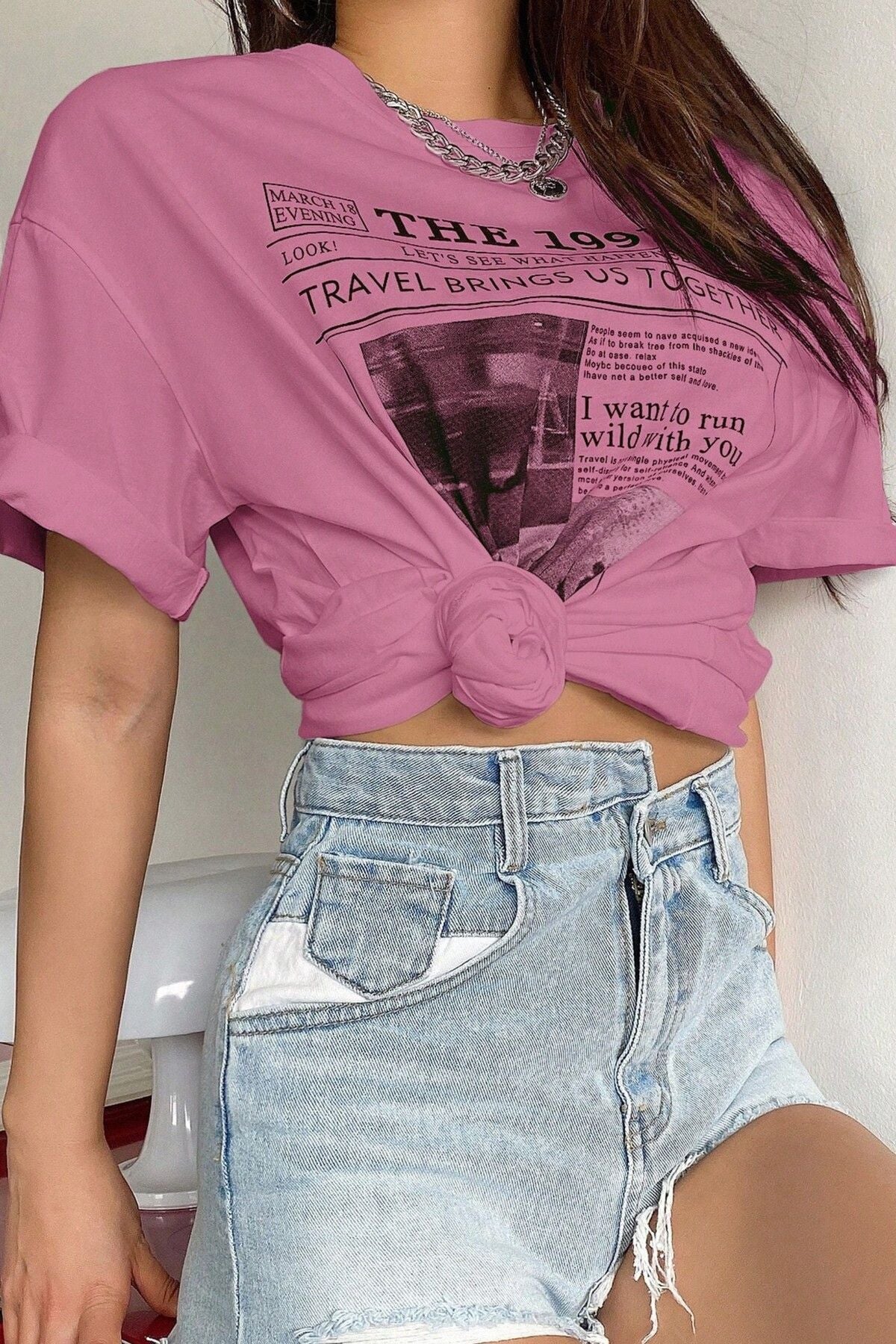 MODAGEN Kadın Bej The 1997 Baskılı Oversize T-shirt