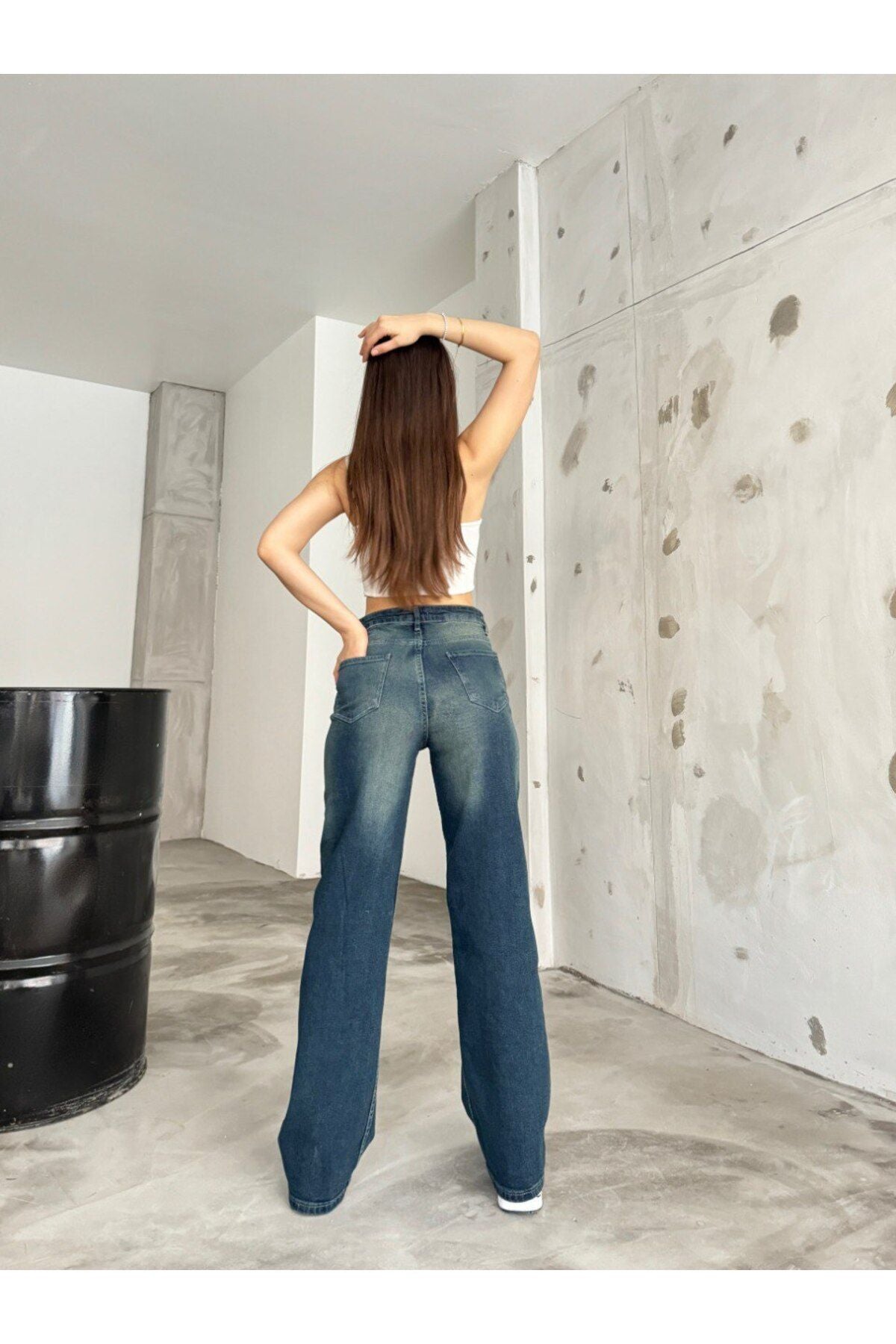 BİKELİFE Kadın Soluk Efekt Vintage Yüksek Bel Wide Leg Jeans