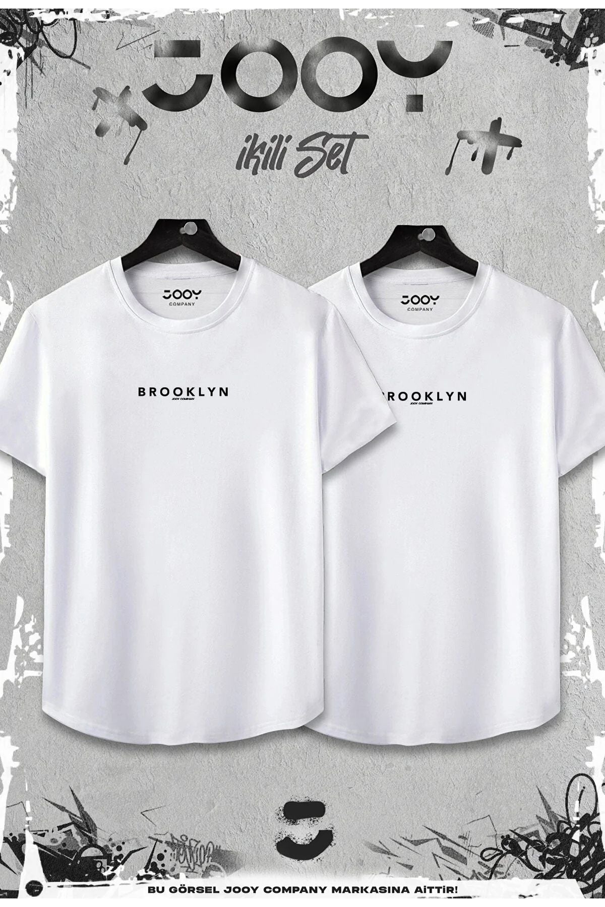 Jooy Company Brooklyn Baskılı Siyah Beyaz Oval Kesim Tshirt 2'li Set