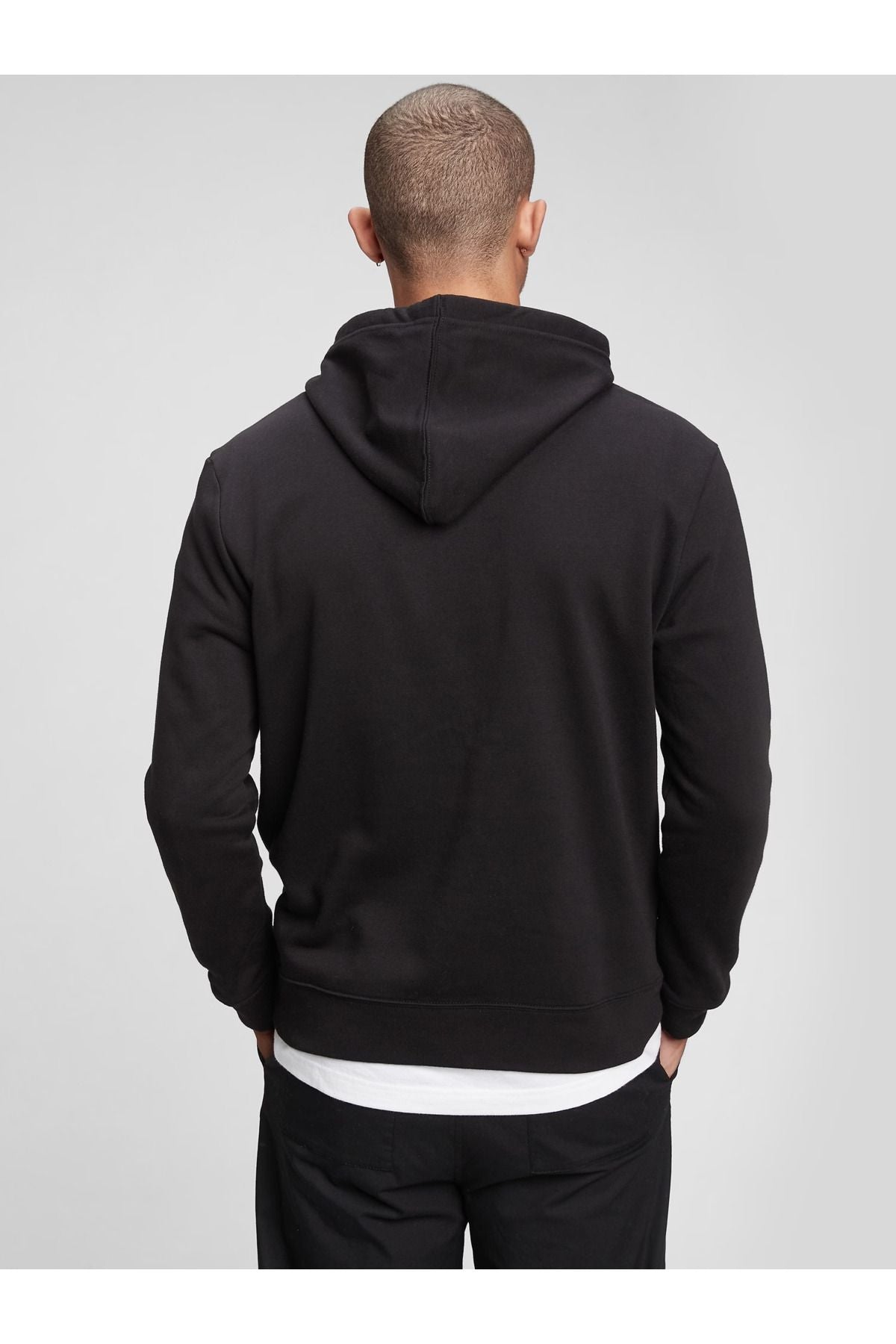 BOHEMGİYİM Erkek Siyah Göğüs Dikey Baskılı Oversize Kapşonlu Sweatshirt