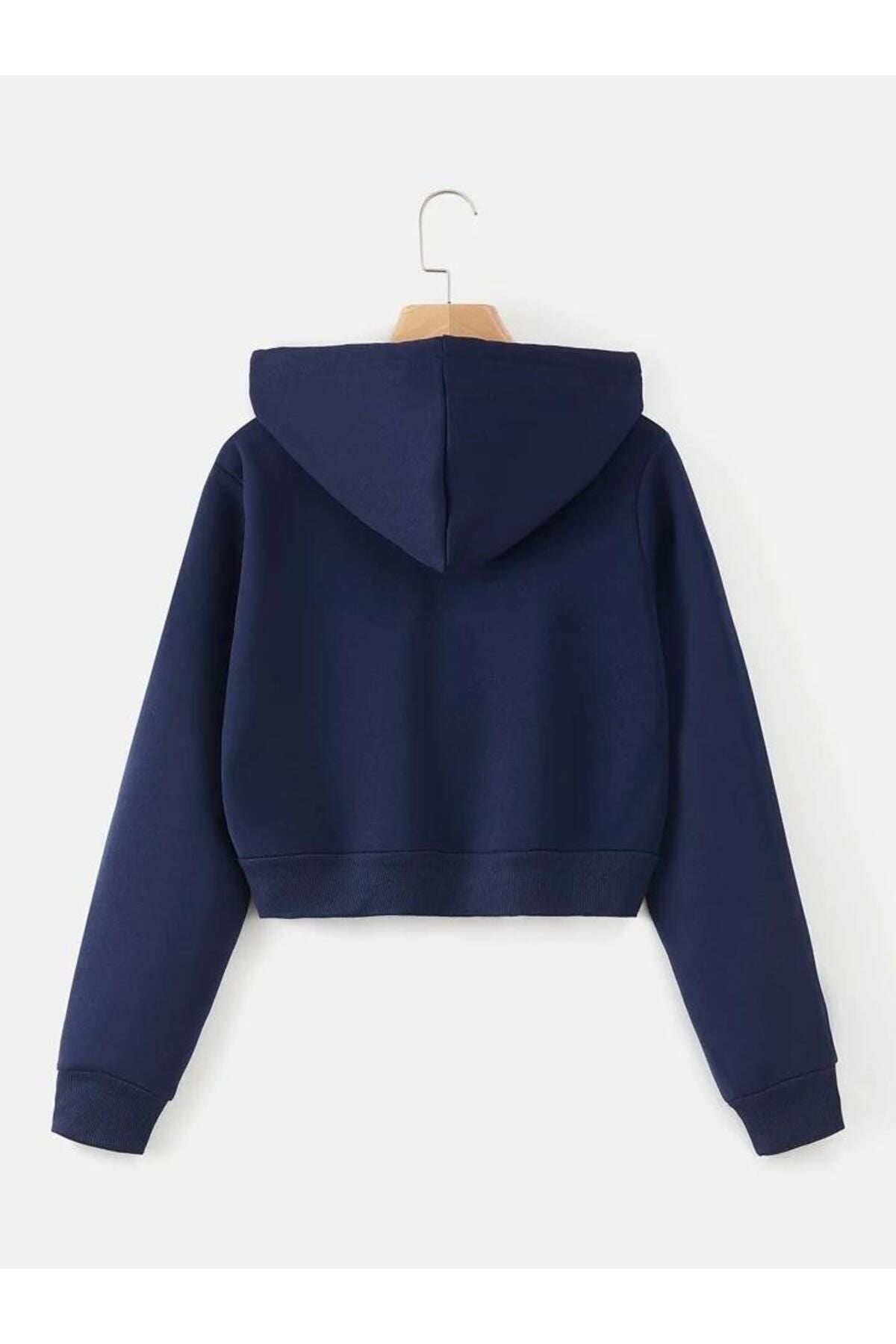 ER&WİER Kadın Fitted Crop Kapşonlu Zip Fermuarlı Polar Hırka Sweatshirt