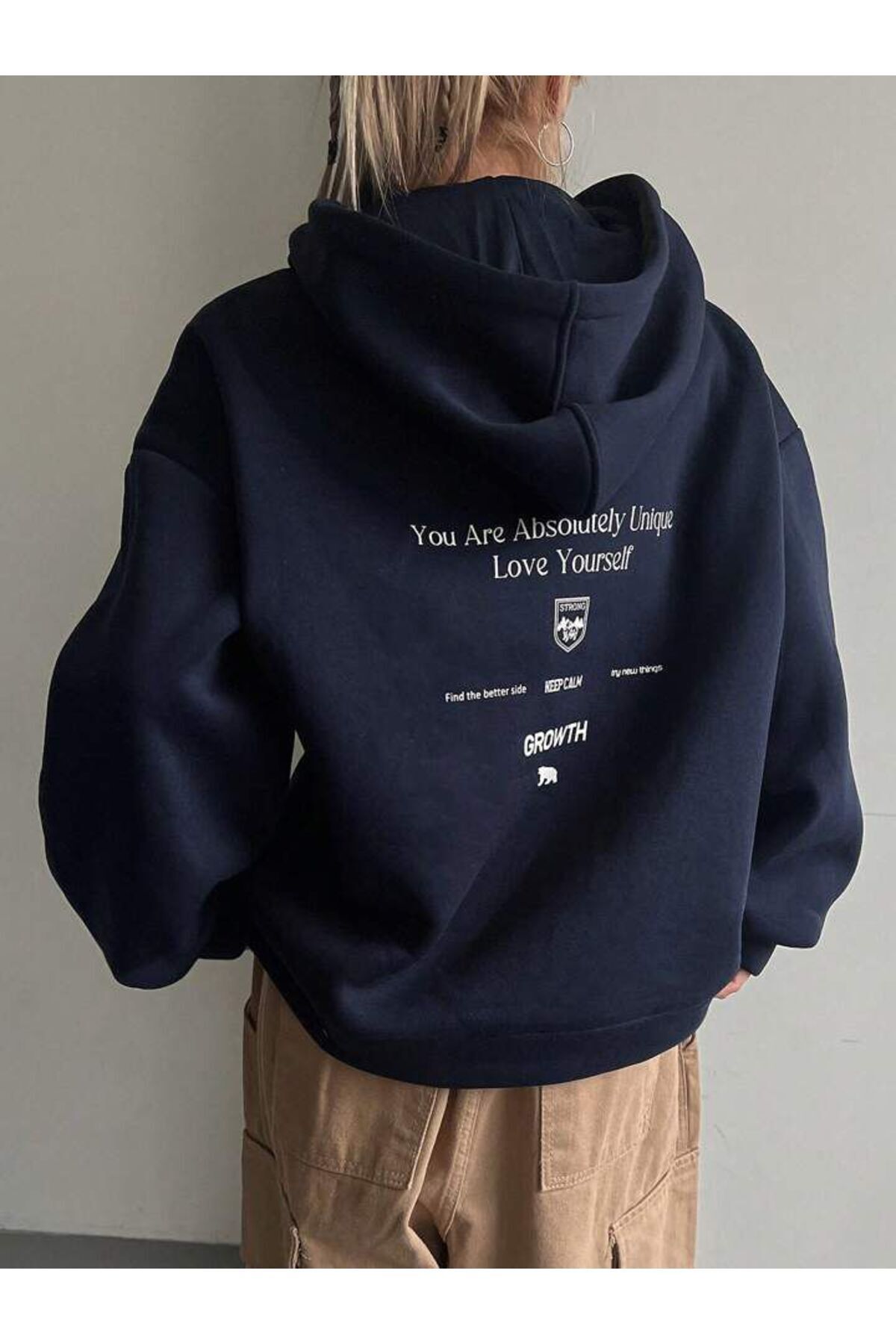 AFROGİYİM Kadın You Are Love Yourself Baskılı Oversize Kapşonlu Hoodie