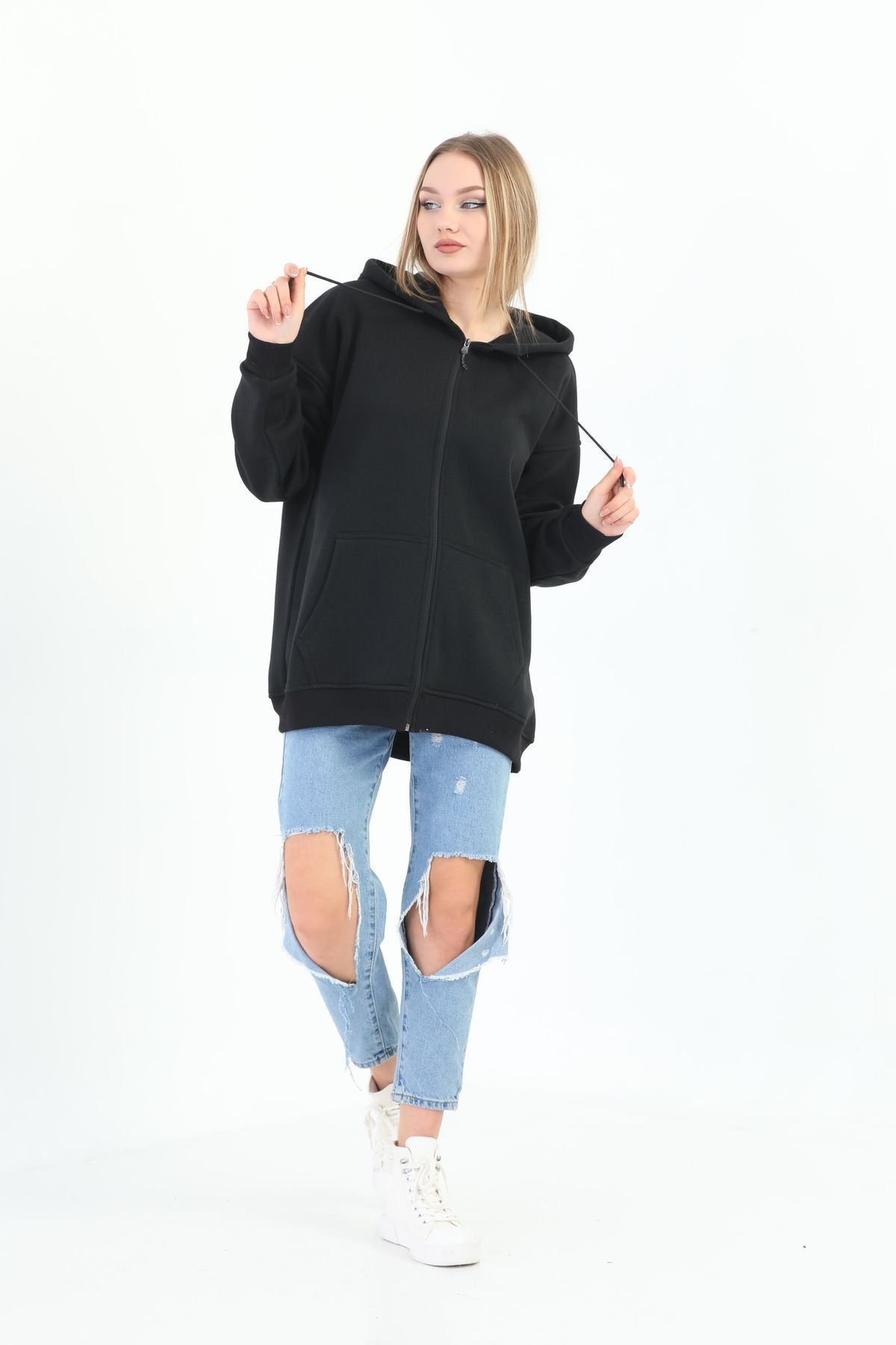 Batı Styling Lisa Fermuarlı Oversize Sweatshirt