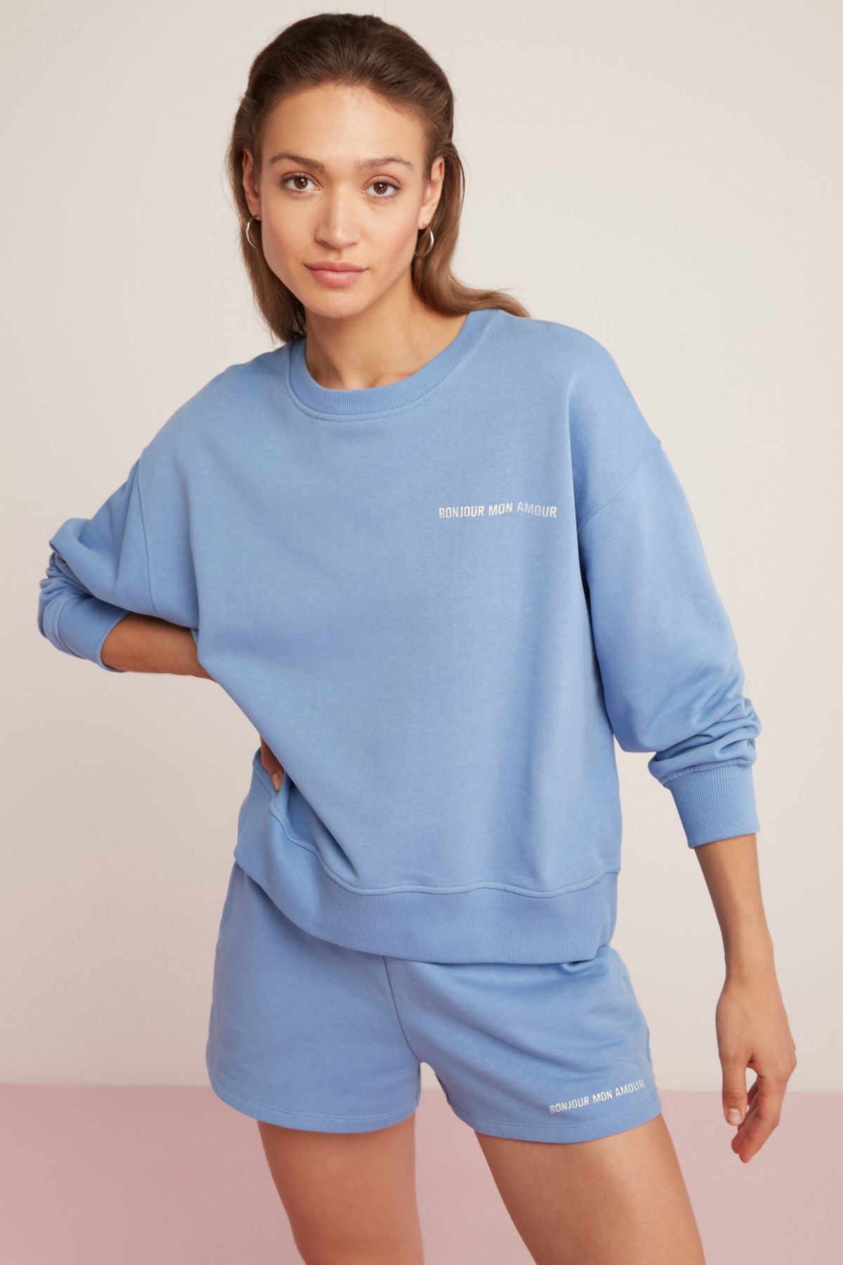 ETHIQUET Sandra Kadın Pamuklu Içi Polarlı Yumuşacık Göğsü Baskılı Yuvarlak Yaka Comfort Kırmızı Sweatshirt