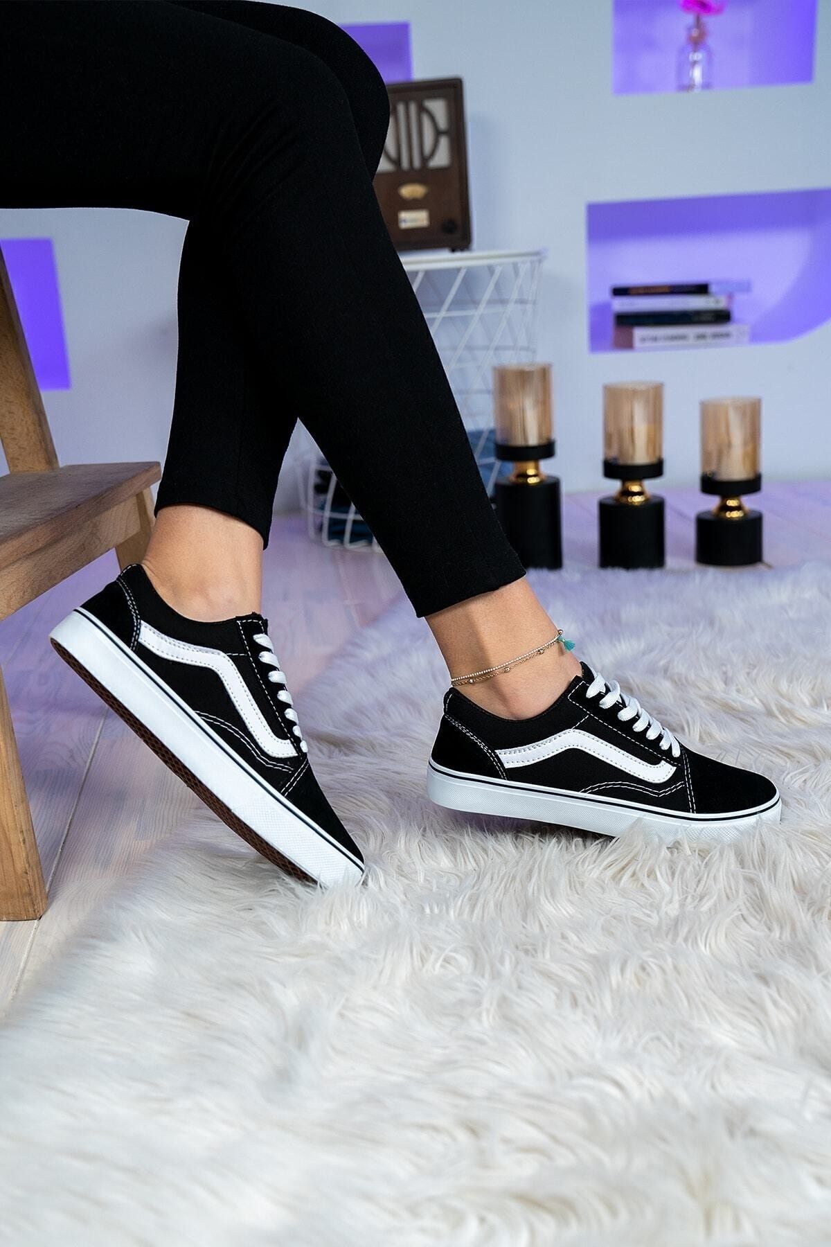 Shupe Unisex Siyah Beyaz Klasik Model Spor Ayakkabı Sneaker