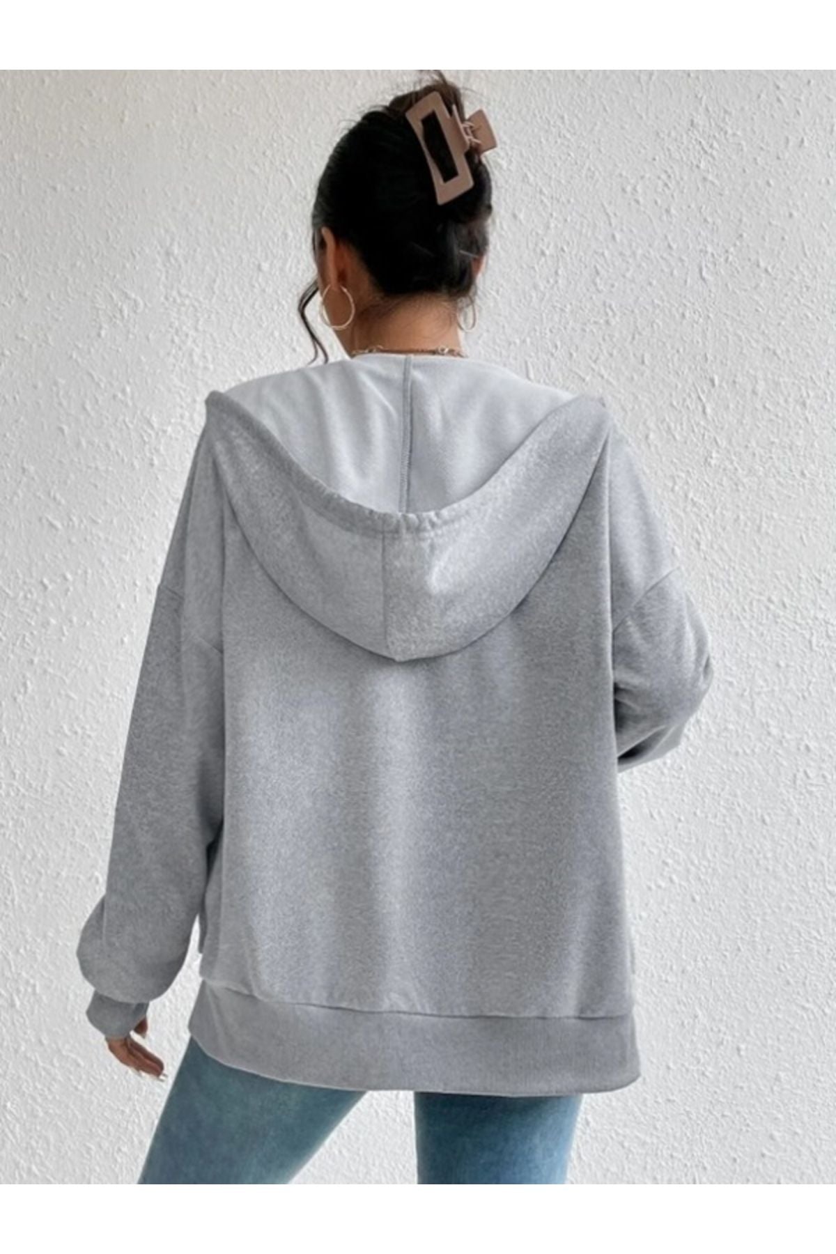 pandy Kapüşonlu Fermuarlı Oversize Mevsimlik Sweatshirt