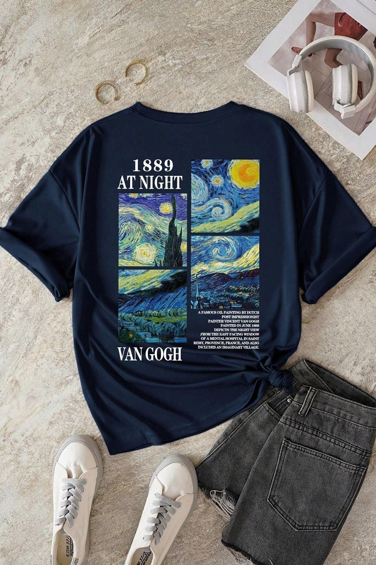 uyguntarz Unisex Van Gogh Baskılı Oversize Tshirt