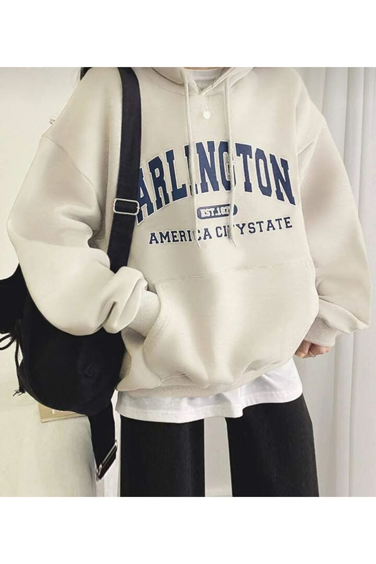 Vantage Kadın Arlington American City State Baskılı Oversize Kapşonlu Sweatshirt