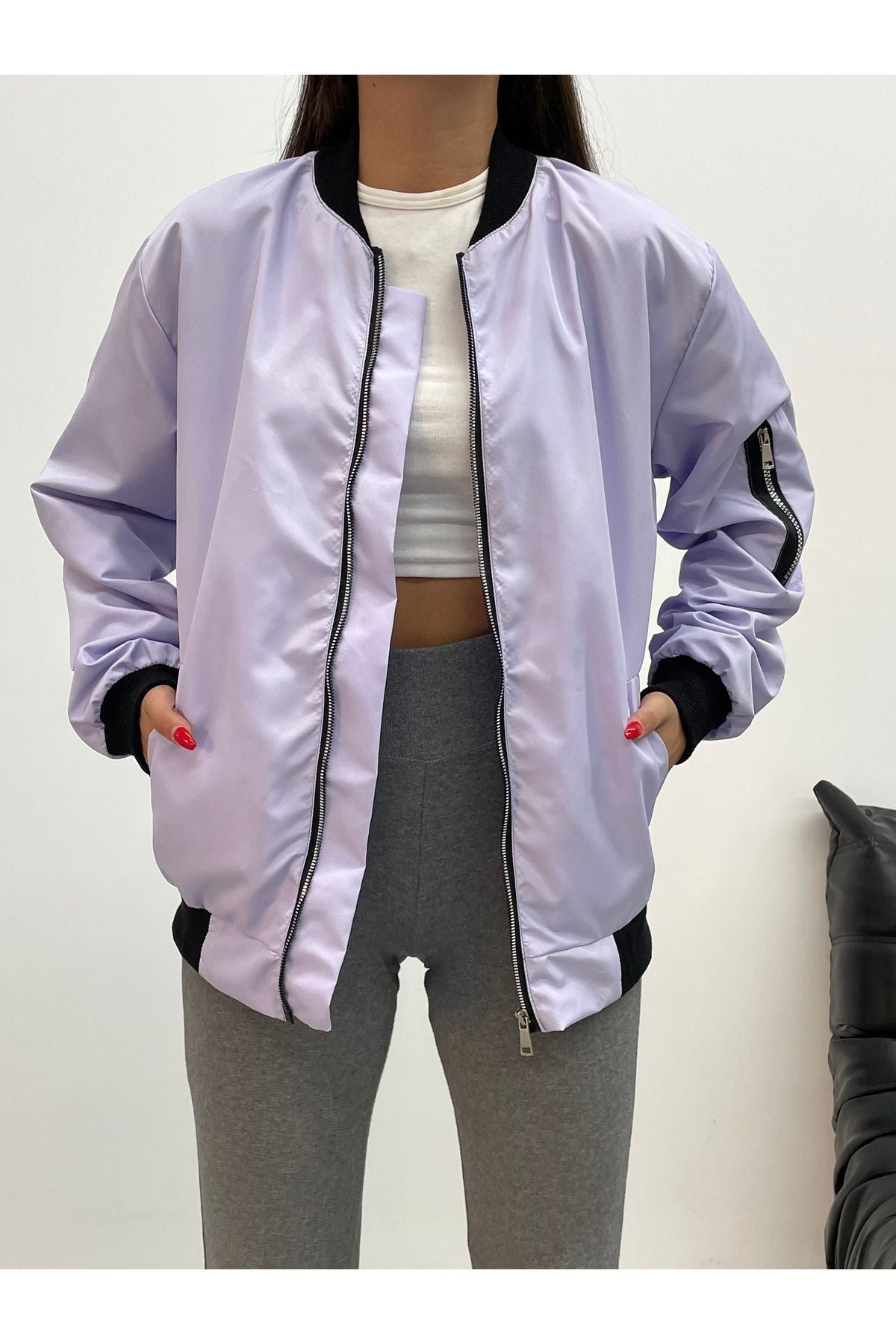 La Querta Unisex Siyah Oversize Bomber Ceket