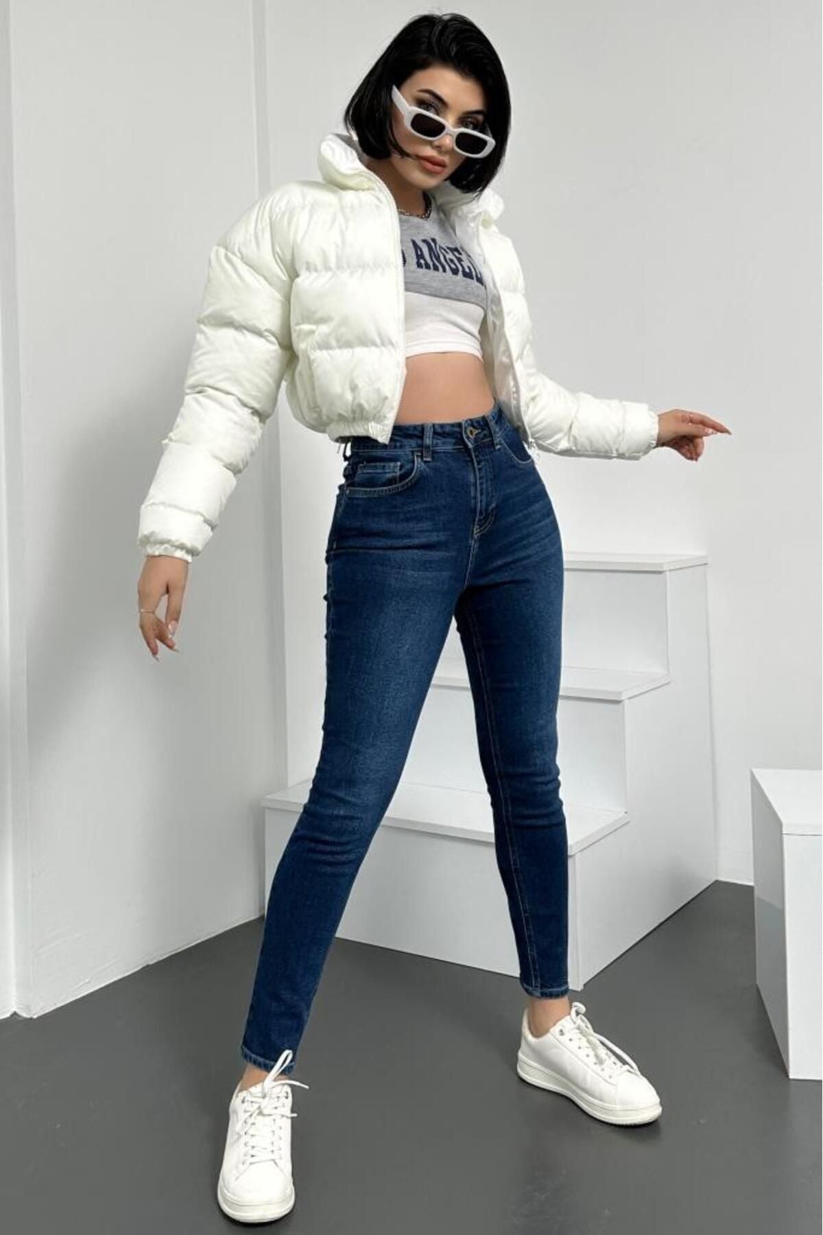 HLT JEANS Gri Kadın Skinny Fit Jean Yüksek Bel Likralı Esnek Kot Pantolon JENNİE-GRİ