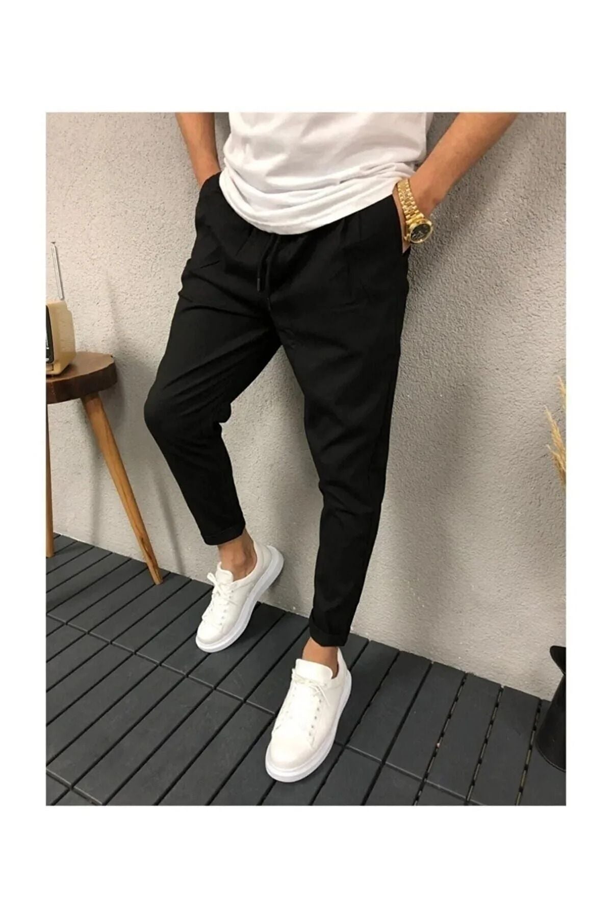 BLG SPORTSWEAR Erkek Dar Kalıp Jogger Pantolon Duble Paça Siyah