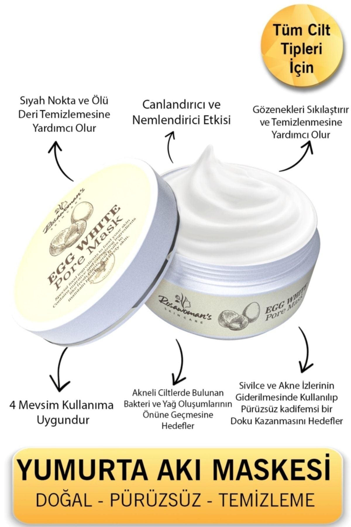 Rosawomans EGG WHİTE MASK - Yumurta Akı Maskesi Leke ve Gözenek Giderici