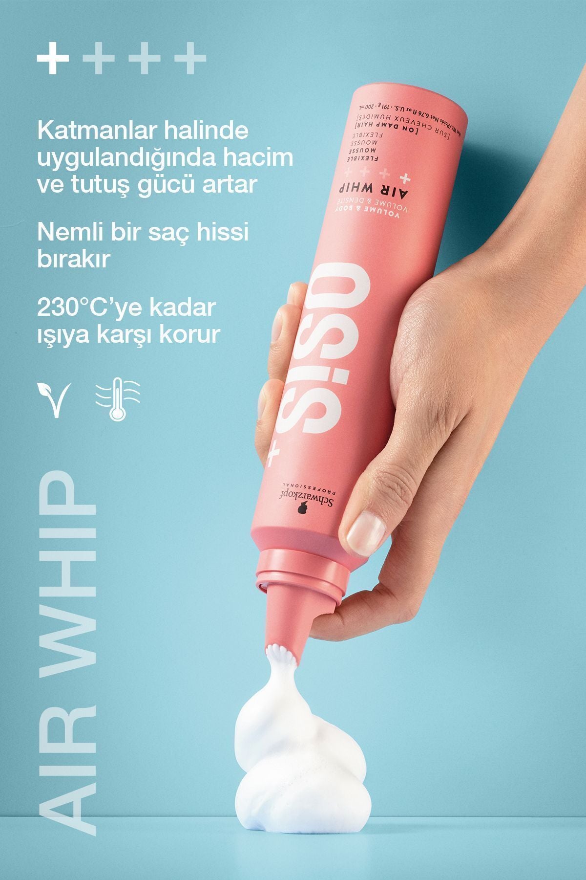 Osis Air Whip Hacim Ve Tutuş Sağlayan Esnek Köpük 200ml | Nemli Saç Hissi, Isı Koruma