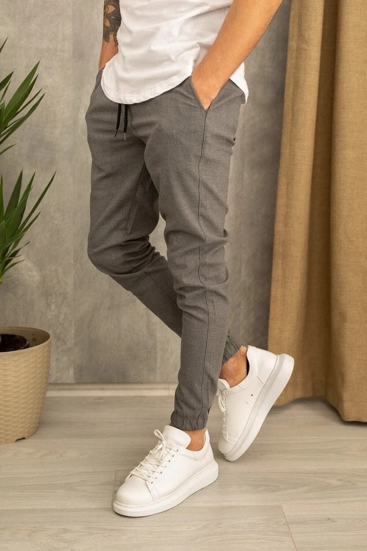 BLG SPORTSWEAR Erkek Dar Kalıp Jogger Pantolon Duble Paça Siyah