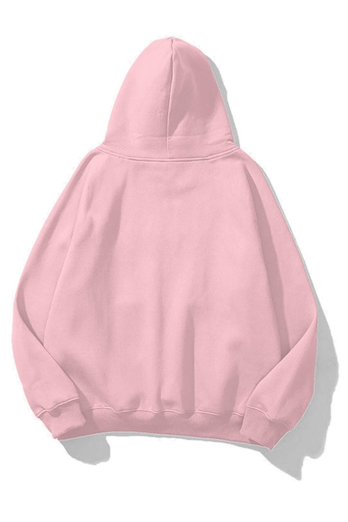 Trendiz Unisex Reverse Taş Baskılı Sweatshirt Pembe