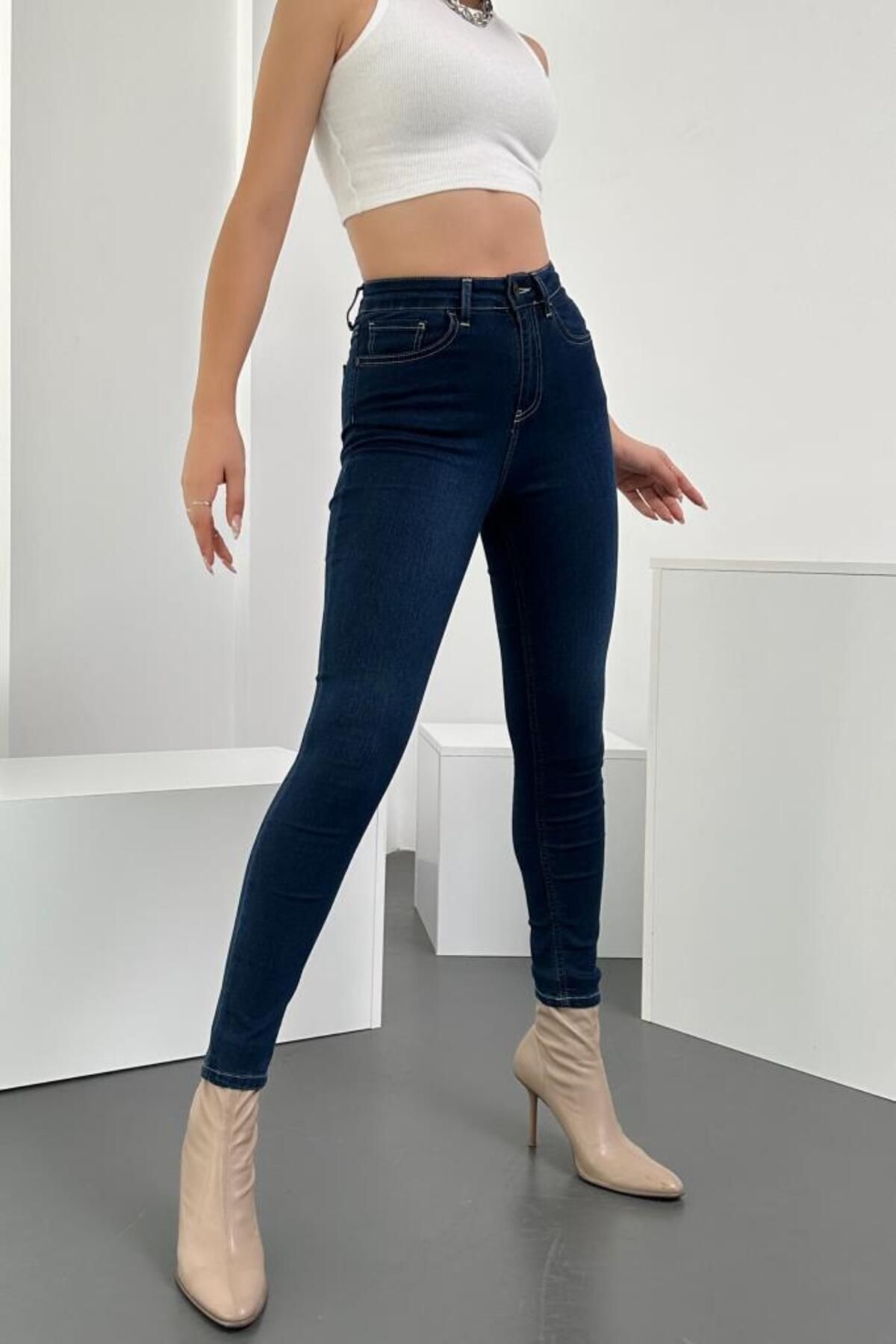 HLT JEANS Gri Kadın Skinny Fit Jean Yüksek Bel Likralı Esnek Kot Pantolon JENNİE-GRİ