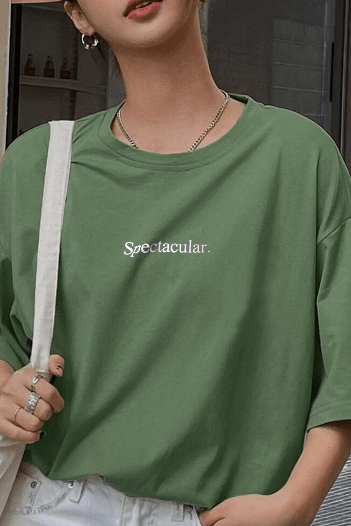 Teenage Millionaire Spectacular Açık Yeşil Oversize Salas Boyfriend Kadın T-shirt