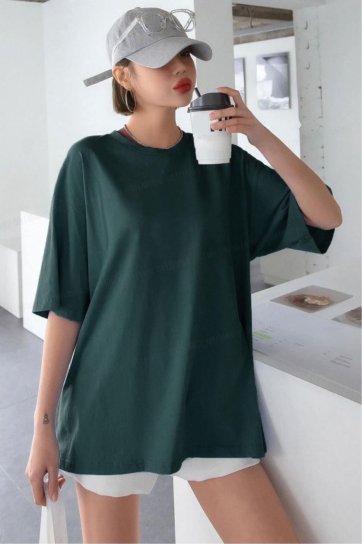 Teenage Millionaire Kadın Lacivert Basic Düz Baskısız Oversize Salas T-Shirt