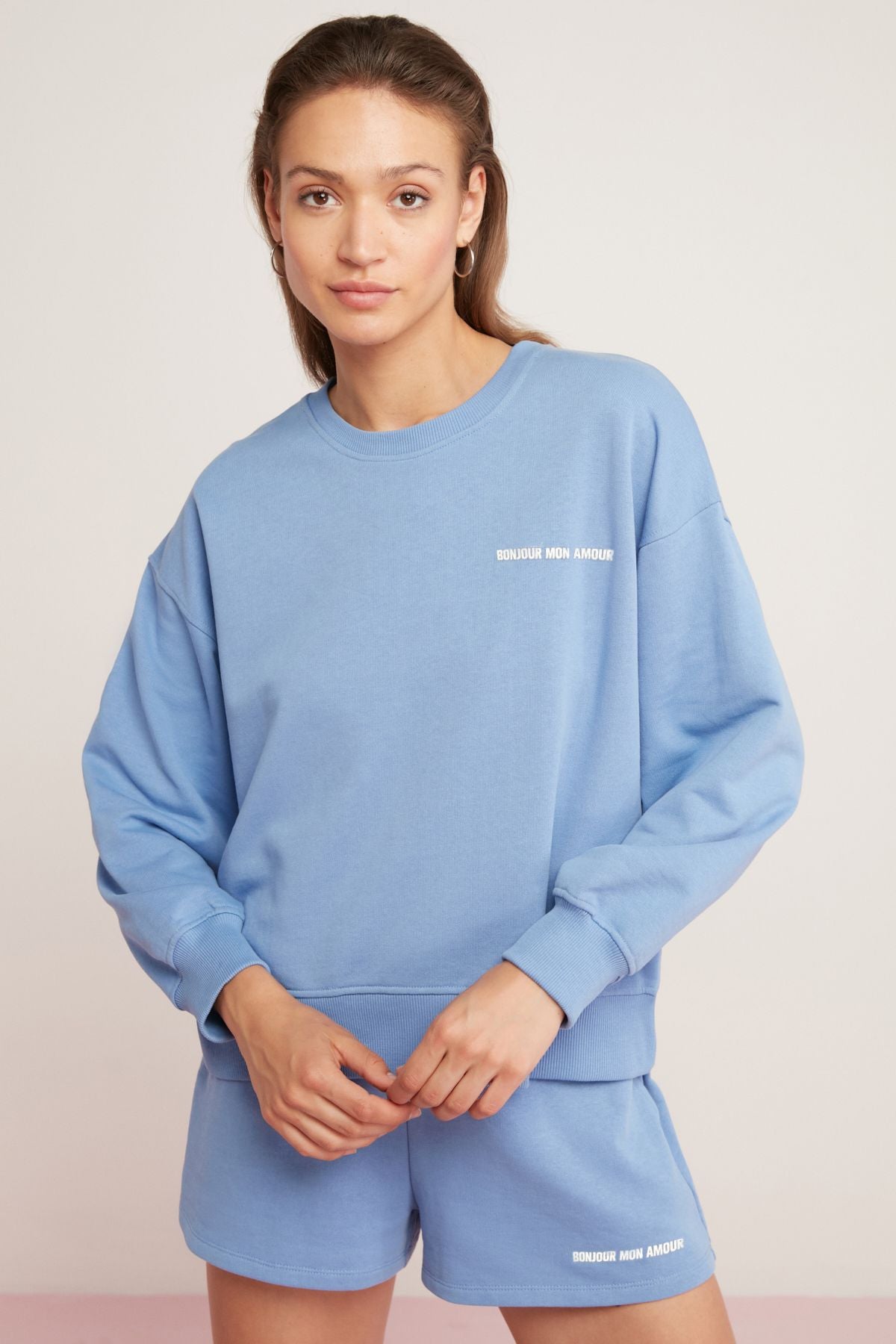 ETHIQUET Sandra Kadın Pamuklu Içi Polarlı Yumuşacık Göğsü Baskılı Yuvarlak Yaka Comfort Kırmızı Sweatshirt