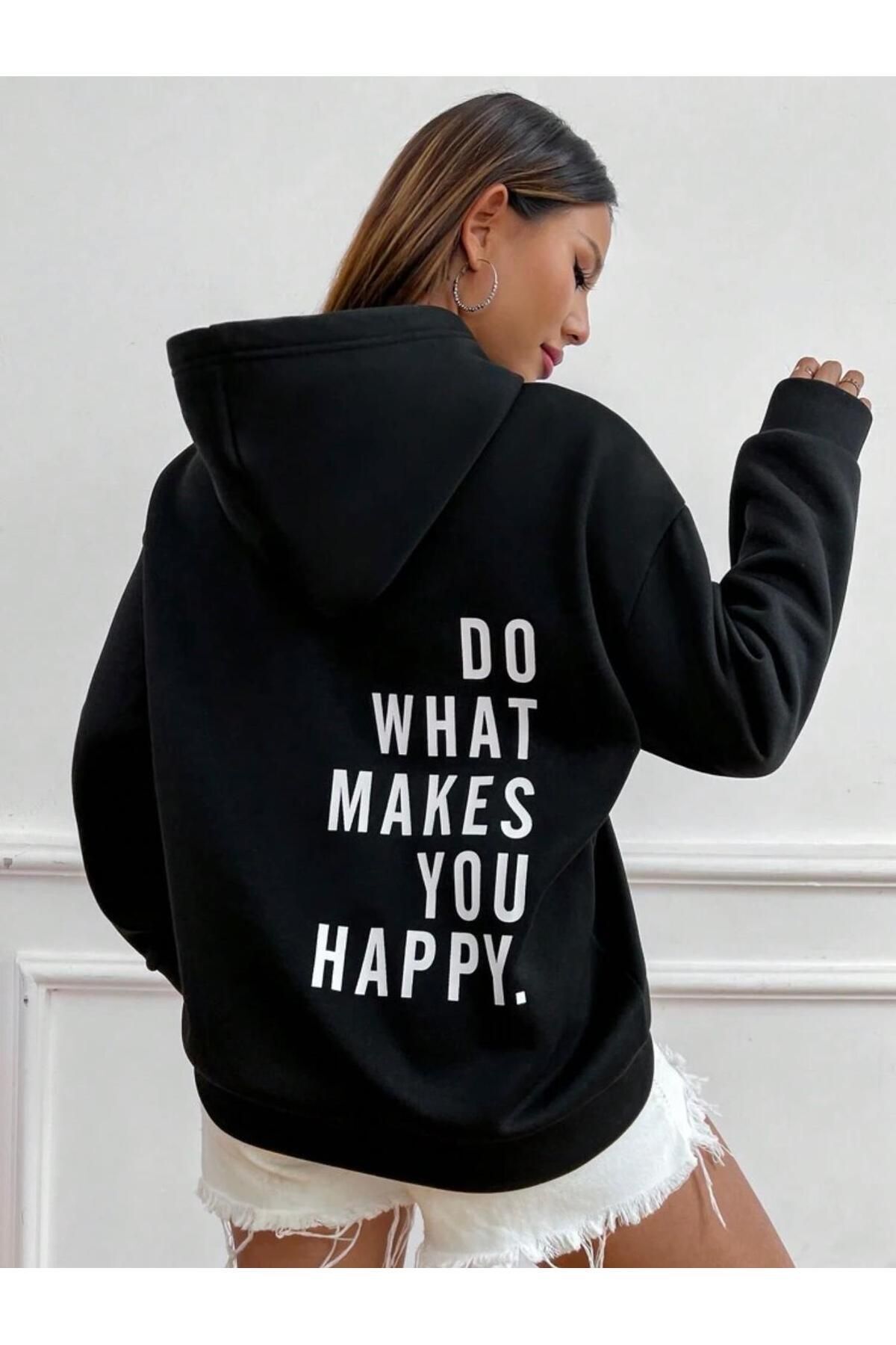 AFROGİYİM Do What Makes Happy You Baskılı Oversize Hoodie