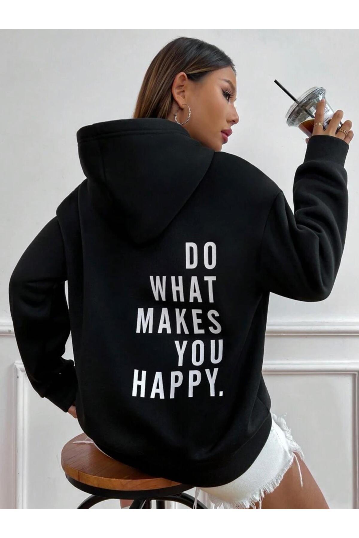 AFROGİYİM Do What Makes Happy You Baskılı Oversize Hoodie